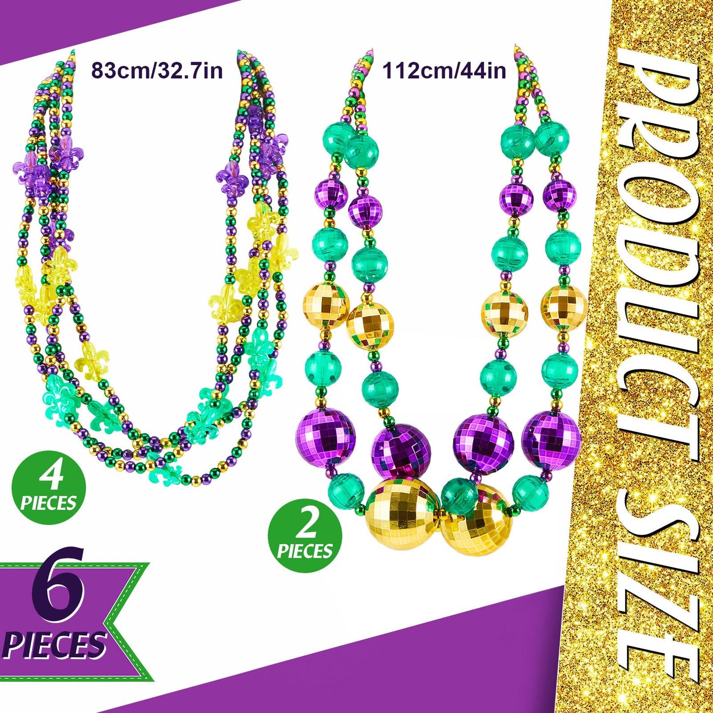 Henoyso 2-Set 50-Inch Jumbo Mardi Gras Bead Necklaces – Lighted and Unlighted