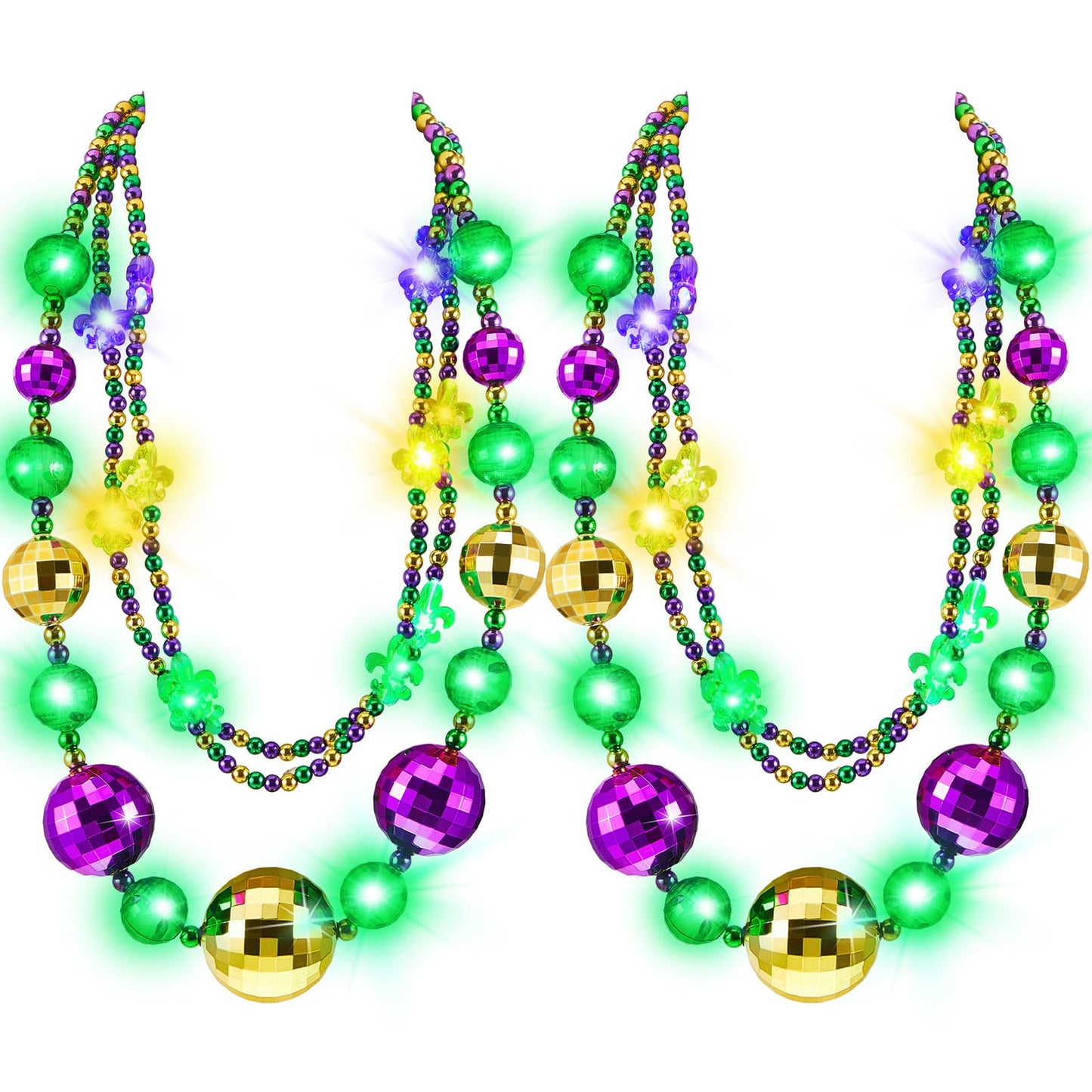 Henoyso 2-Set 50-Inch Jumbo Mardi Gras Bead Necklaces – Lighted and Unlighted