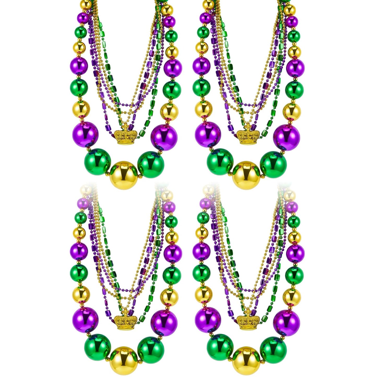 Henoyso 4-Set 50-inch Jumbo Mardi Gras Bead Necklaces – Assorted Party Jewelry for Parades and Celebrations