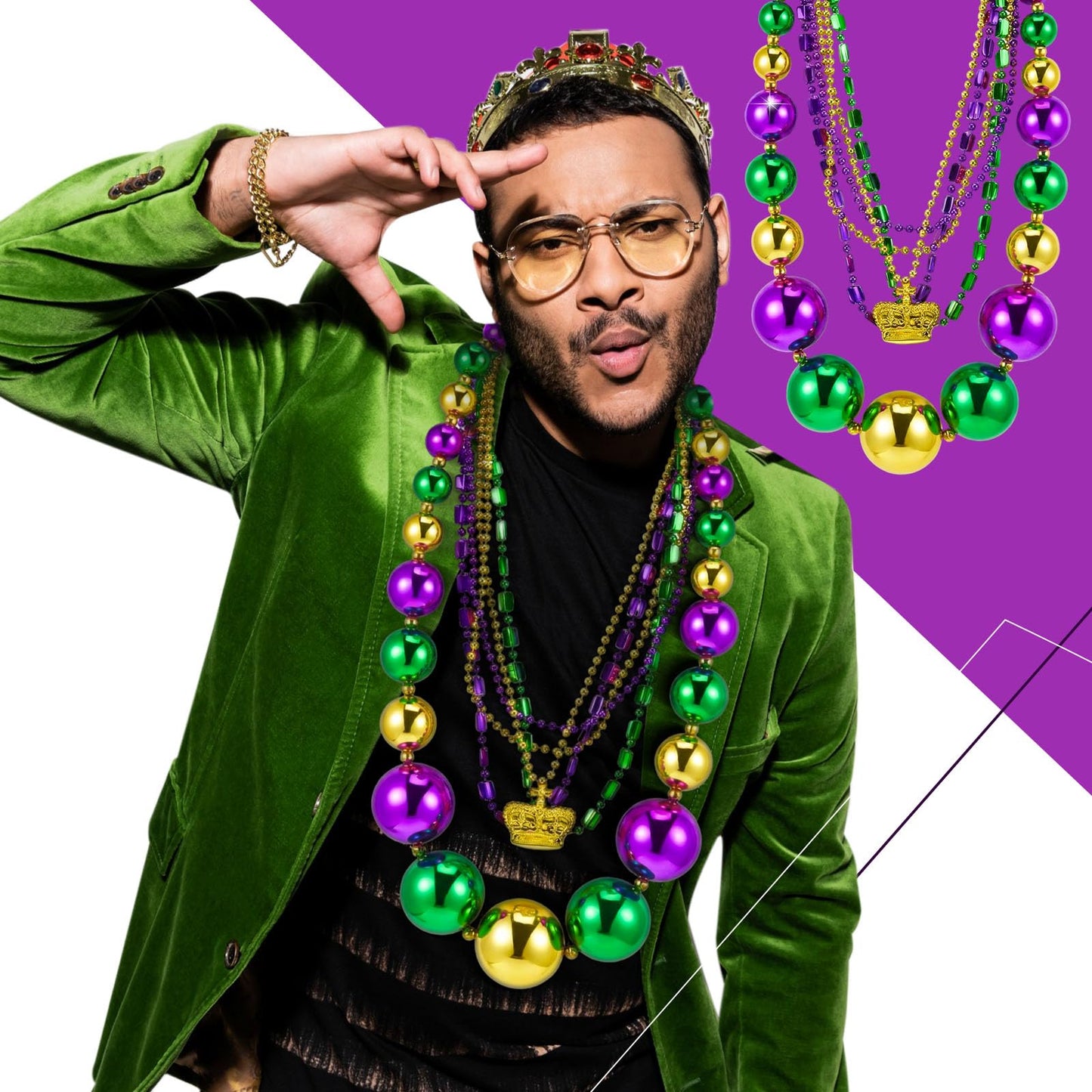 Henoyso 4-Set 50-inch Jumbo Mardi Gras Bead Necklaces – Assorted Party Jewelry for Parades and Celebrations