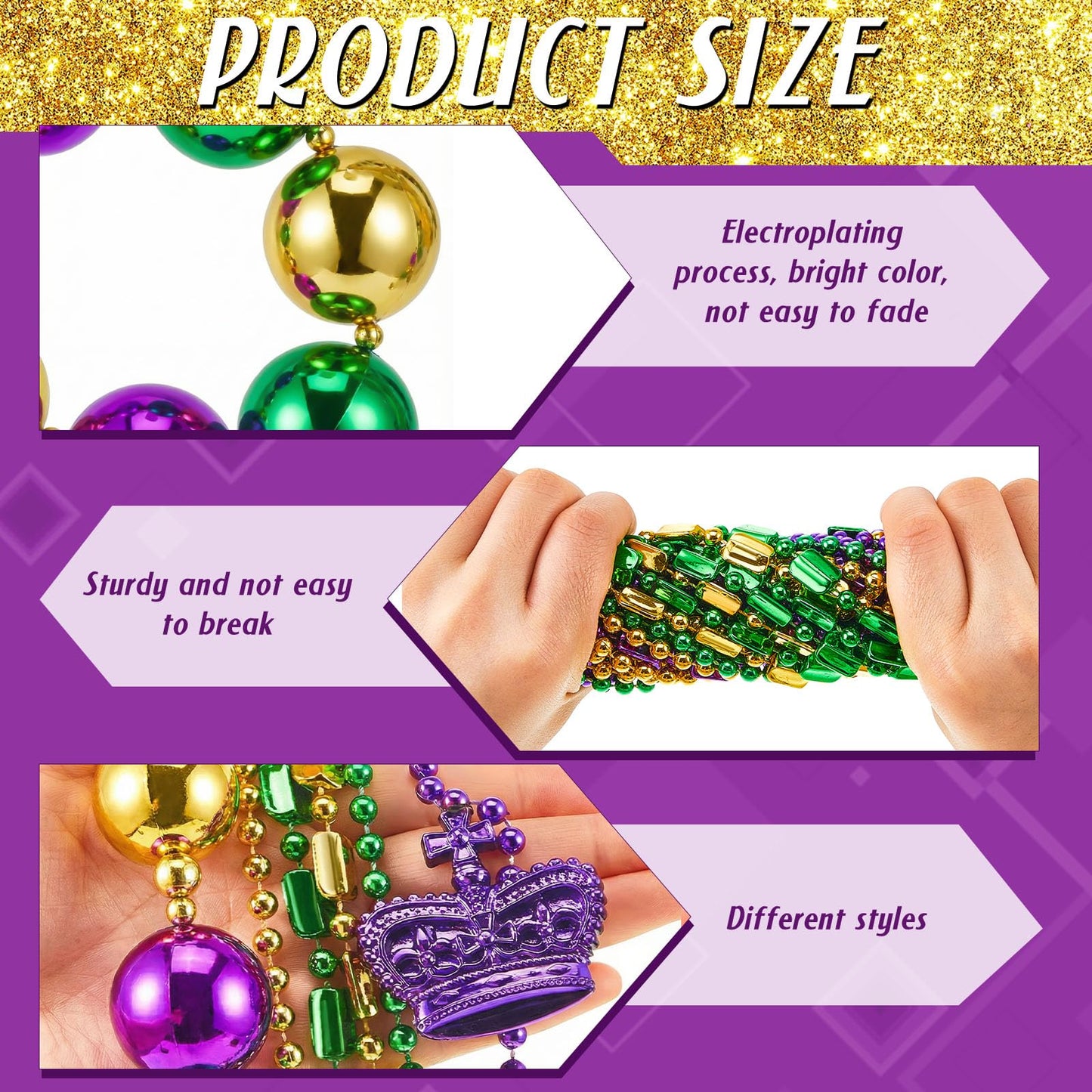 Henoyso 4-Set 50-inch Jumbo Mardi Gras Bead Necklaces – Assorted Party Jewelry for Parades and Celebrations