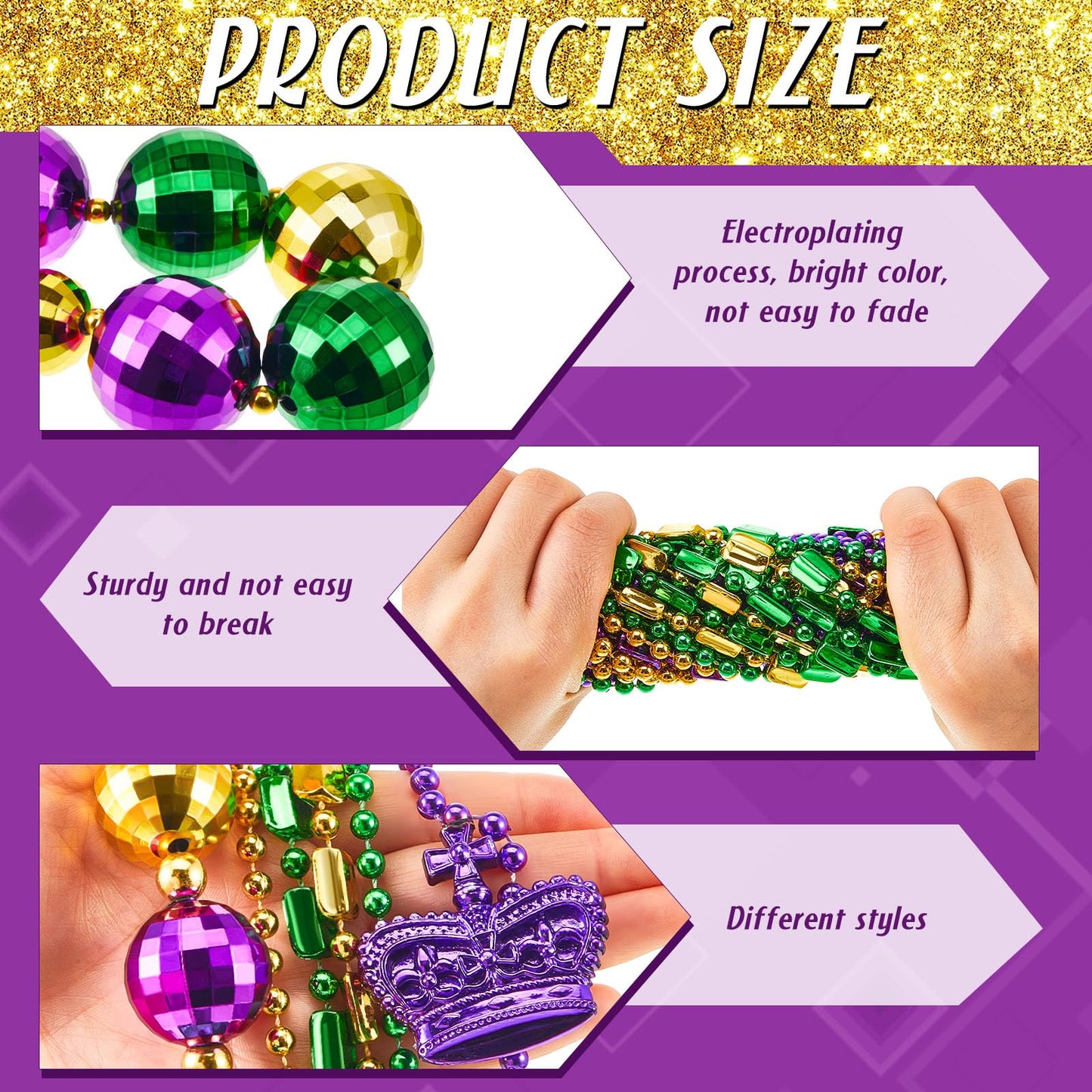 Henoyso 4-Pack 50-inch Jumbo Mardi Gras Bead Necklaces – Lighted & Unlighted Party Jewelry