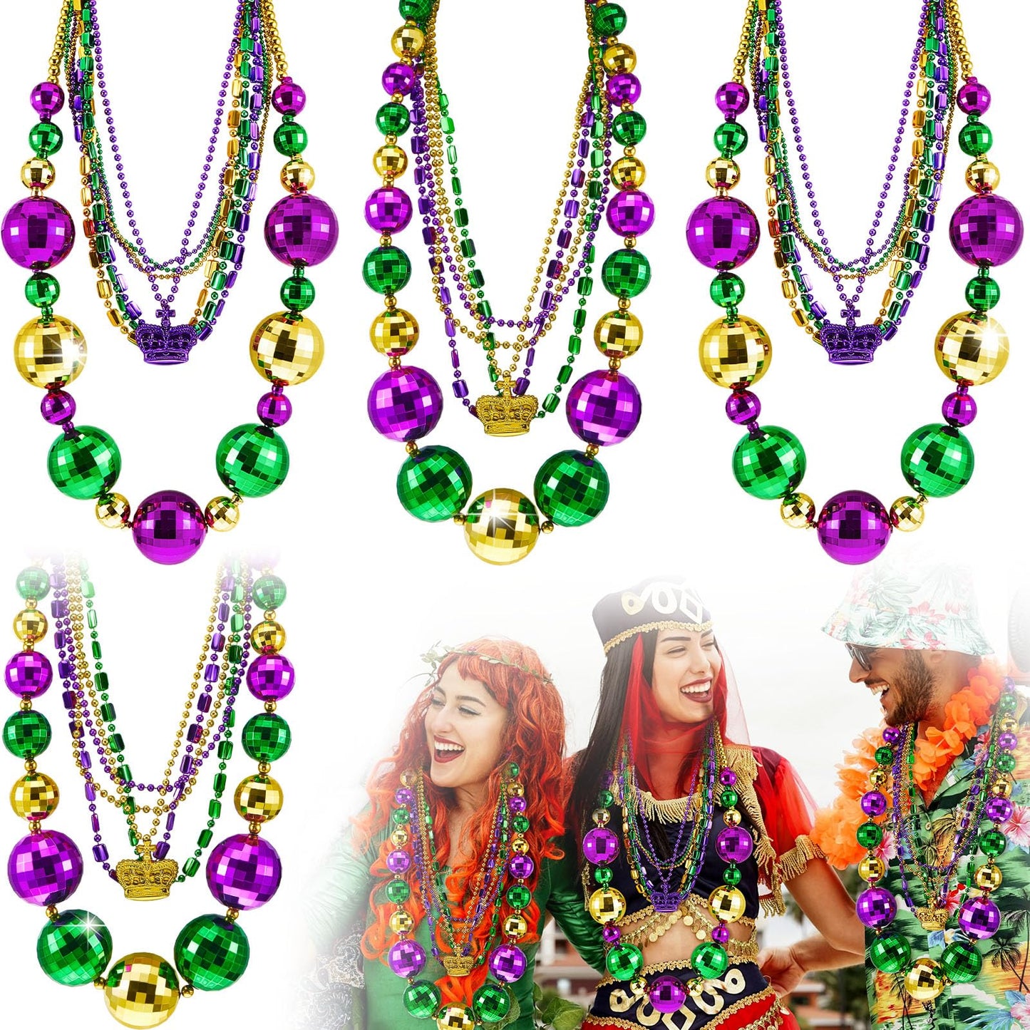 Henoyso 4-Pack 50-inch Jumbo Mardi Gras Bead Necklaces – Lighted & Unlighted Party Jewelry