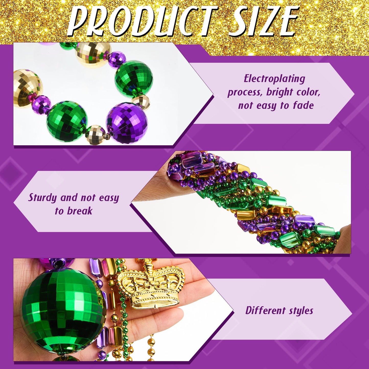 Henoyso 2-Set 50in Jumbo Mardi Gras Beads Necklaces – Lighted & Unlit Assorted Party Jewelry