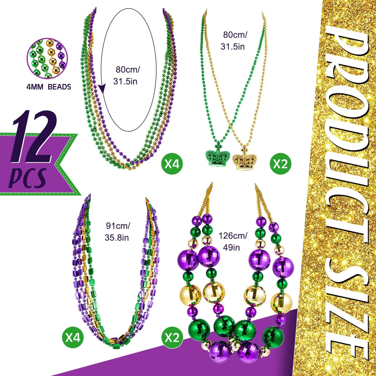 Henoyso 2-Set 50in Jumbo Mardi Gras Beads Necklaces – Lighted & Unlit Assorted Party Jewelry