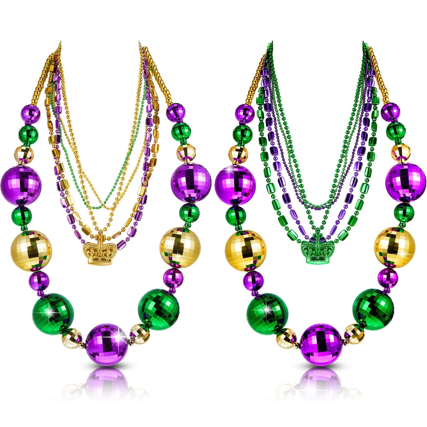 Henoyso 2-Set 50in Jumbo Mardi Gras Beads Necklaces – Lighted & Unlit Assorted Party Jewelry