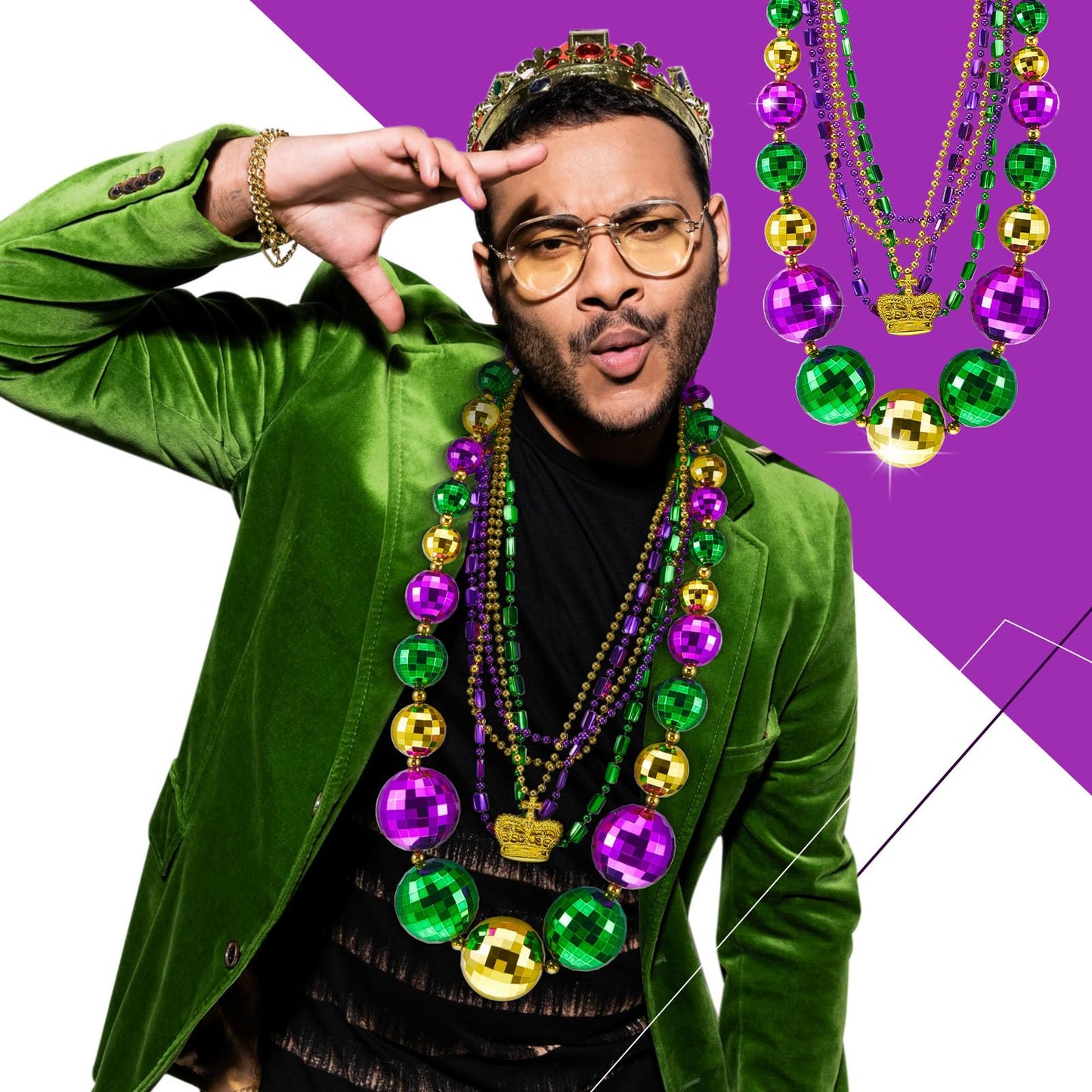 Henoyso 4-Pack 50-inch Jumbo Mardi Gras Bead Necklaces – Lighted & Unlighted Party Jewelry