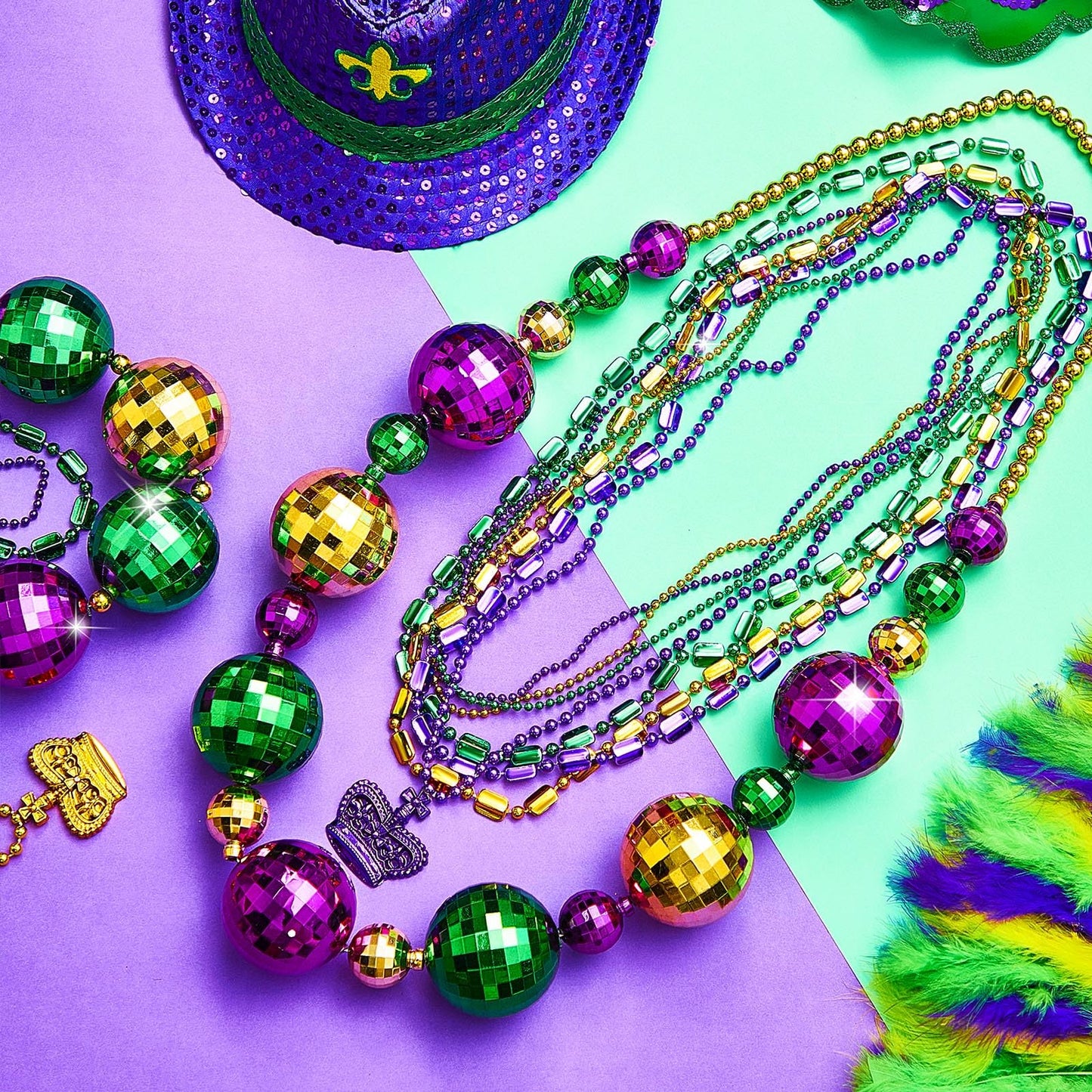 Henoyso 4-Pack 50-inch Jumbo Mardi Gras Bead Necklaces – Lighted & Unlighted Party Jewelry