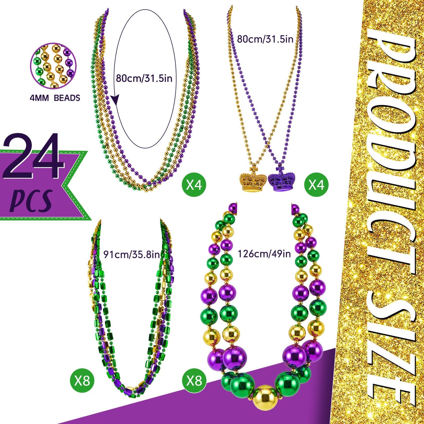 Henoyso 4-Set 50-inch Jumbo Mardi Gras Bead Necklaces – Assorted Party Jewelry for Parades and Celebrations