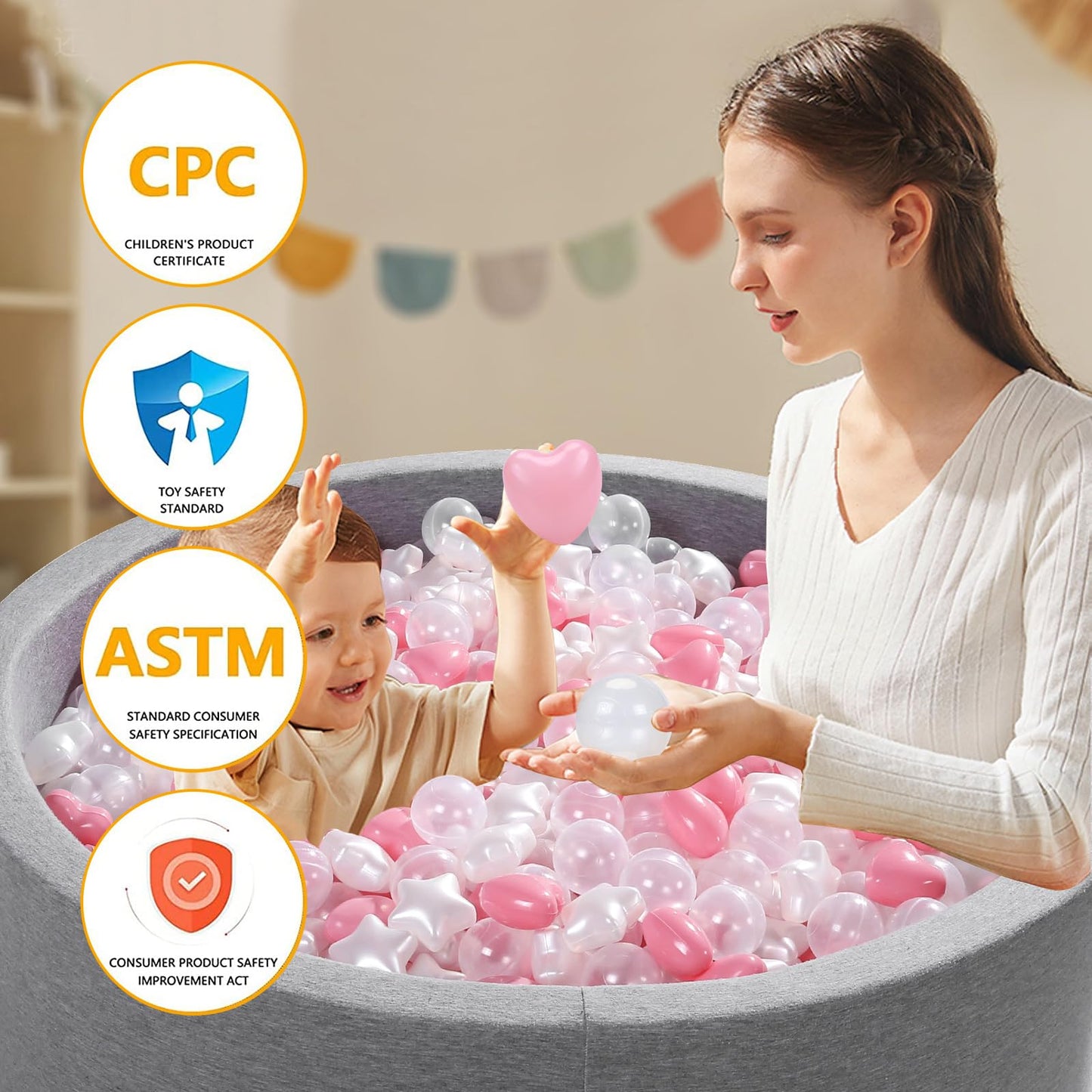 Heopeis Ball Pit Balls - 100 Pcs Phthalate Free, BPA Free, Crush-Proof Plastic