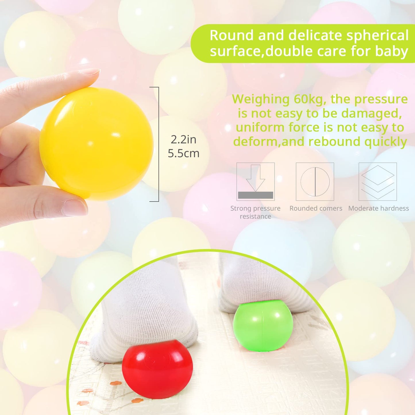 Heopeis Soft Plastic Ball Pit Balls – Crush-Proof 2.2-Inch Balls for Kids (100/200/500 Pack)