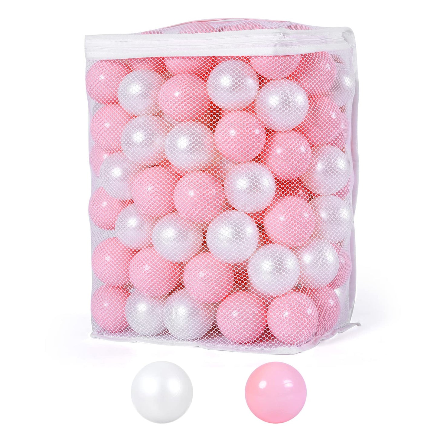 Heopeis Ball Pit Balls 2.2in, 100Pcs – Pink & Pearl White Crush-Proof Plastic Toy Balls