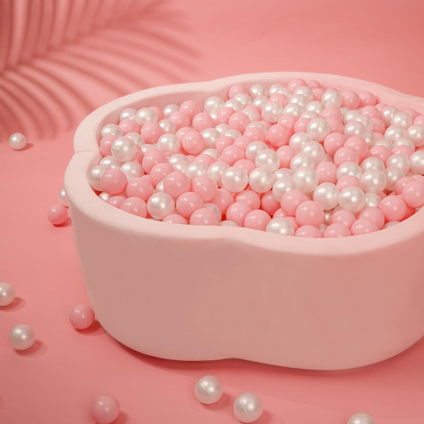 Heopeis Ball Pit Balls 2.2in, 100Pcs – Pink & Pearl White Crush-Proof Plastic Toy Balls