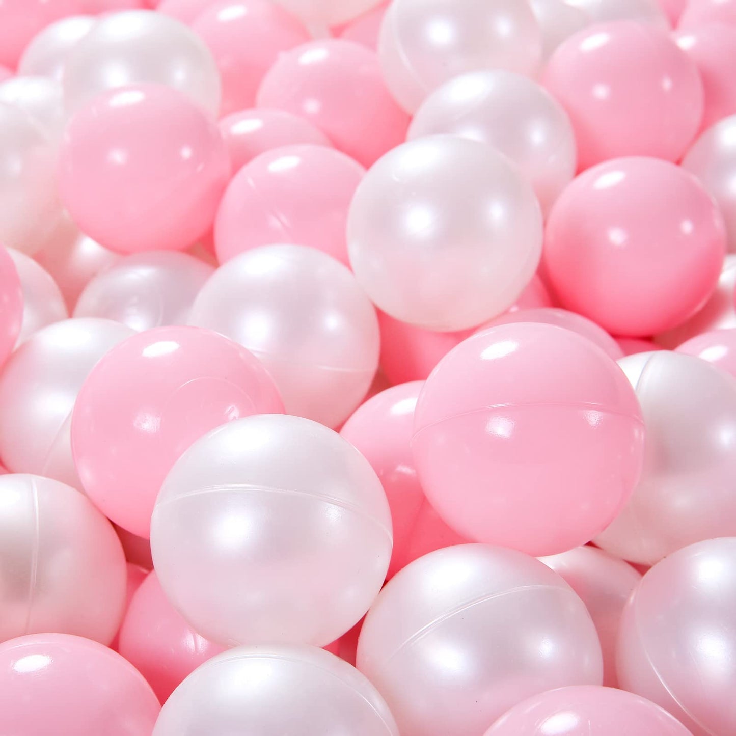 Heopeis Ball Pit Balls 2.2in, 100Pcs – Pink & Pearl White Crush-Proof Plastic Toy Balls