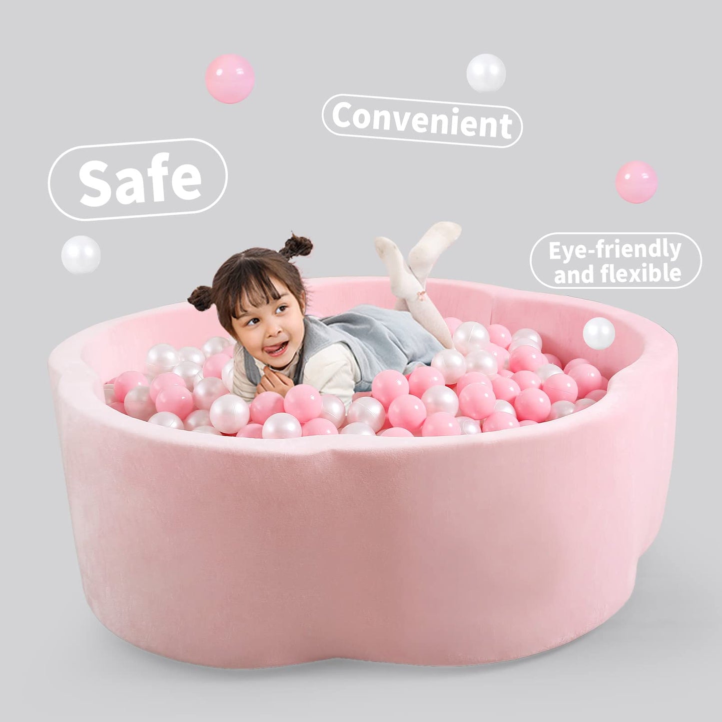 Heopeis Ball Pit Balls 2.2in, 100Pcs – Pink & Pearl White Crush-Proof Plastic Toy Balls