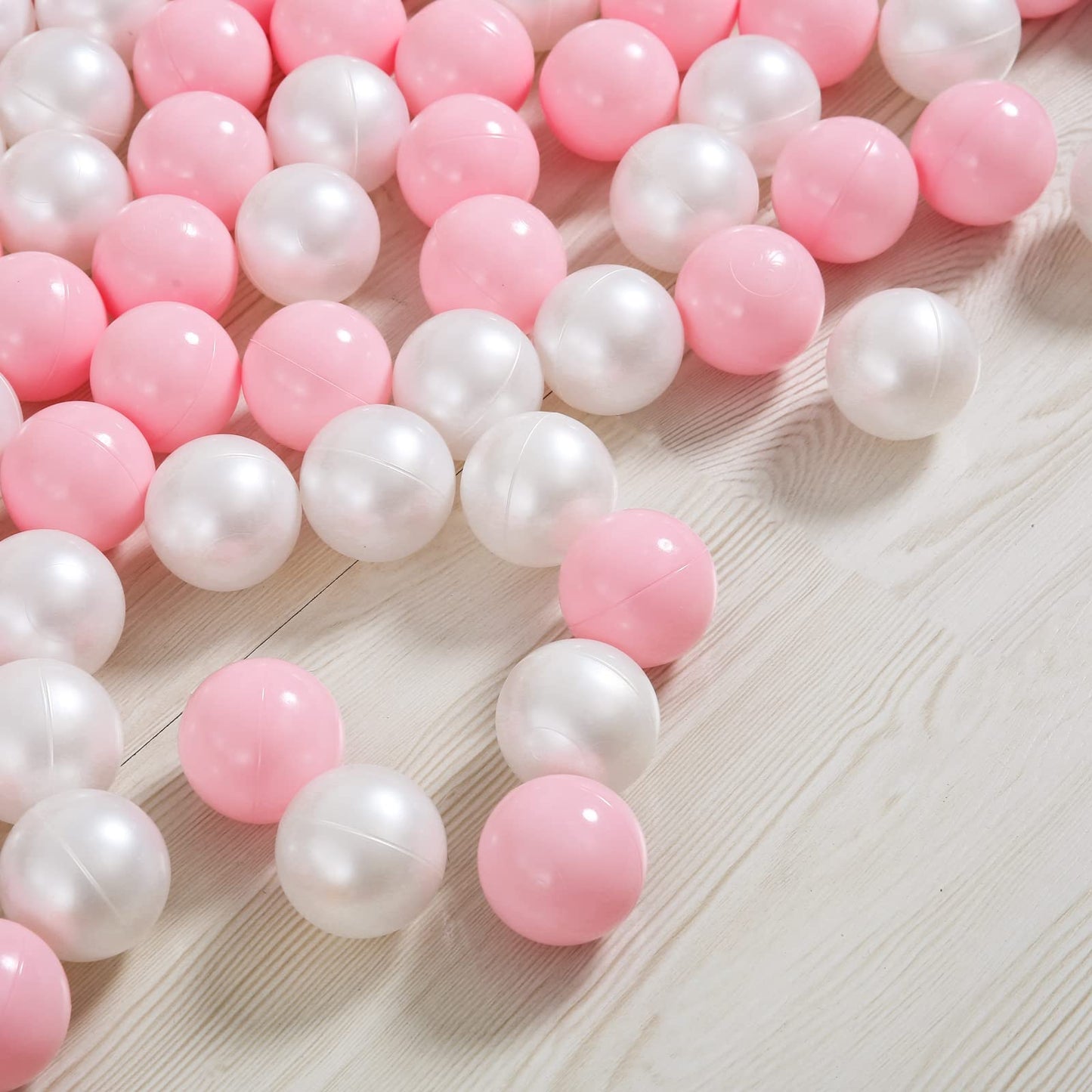Heopeis Ball Pit Balls 2.2in, 100Pcs – Pink & Pearl White Crush-Proof Plastic Toy Balls