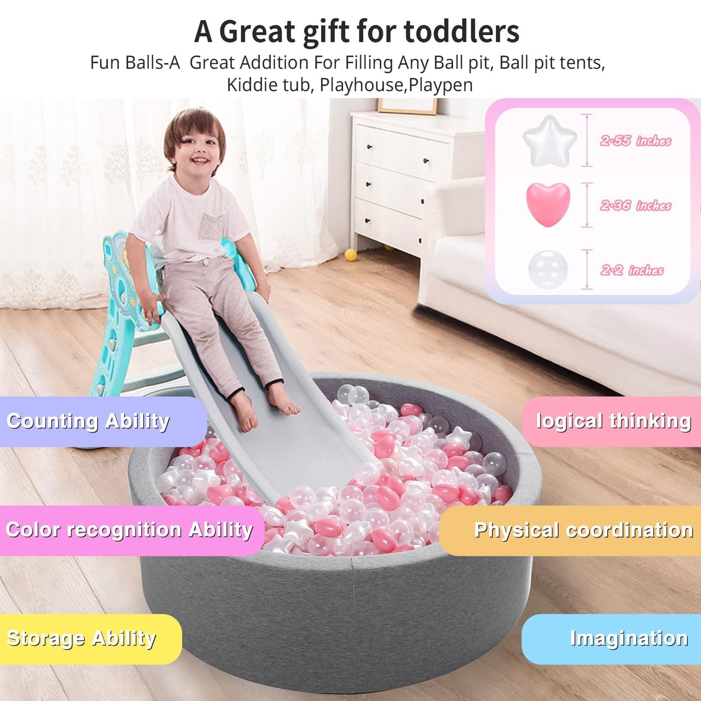 Heopeis Ball Pit Balls - 100 Pcs Phthalate Free, BPA Free, Crush-Proof Plastic