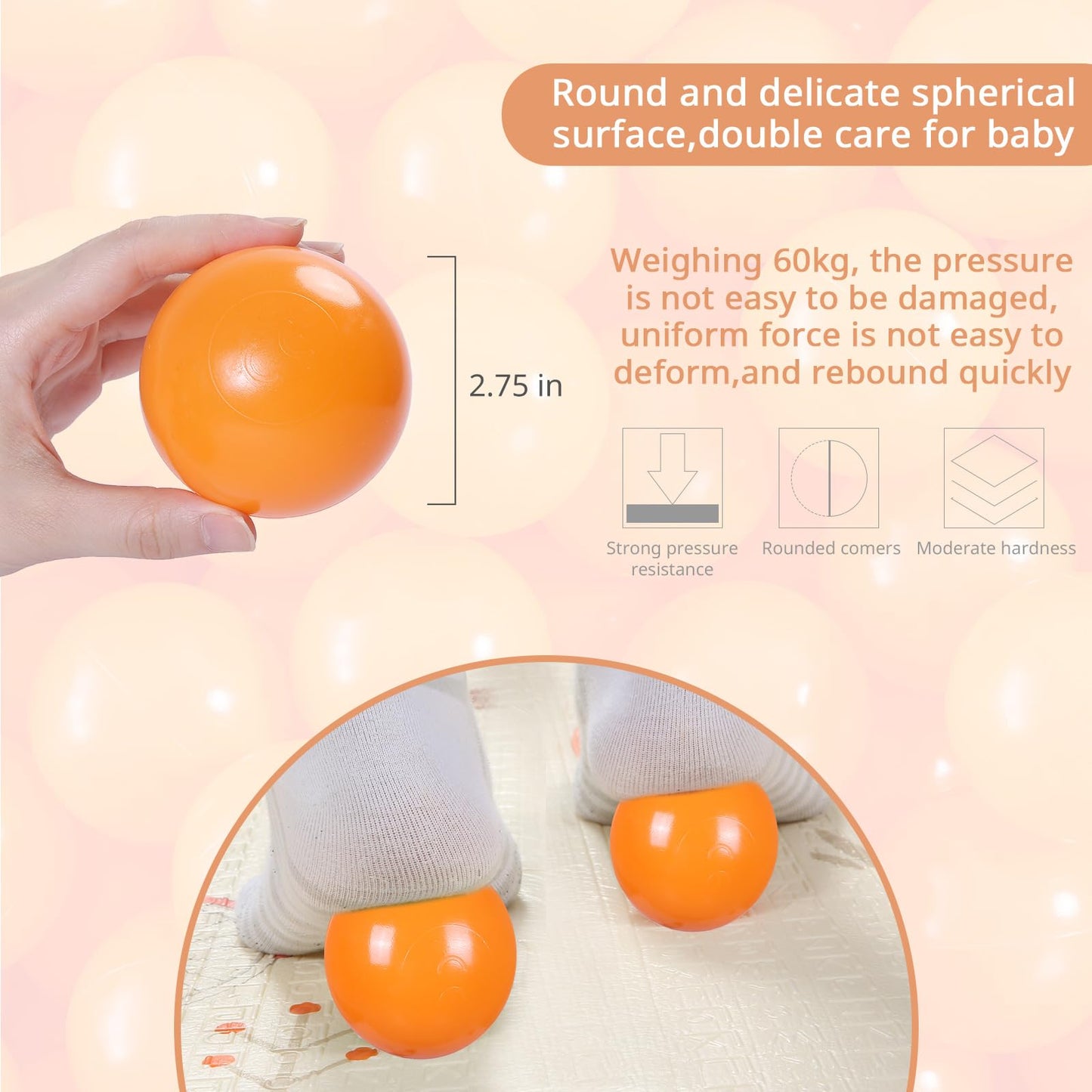 Heopeis Ball Pit Balls – 2.75in Crush-Proof Plastic Balls, BPA & Phthalate Free, Orange, 50 Pcs