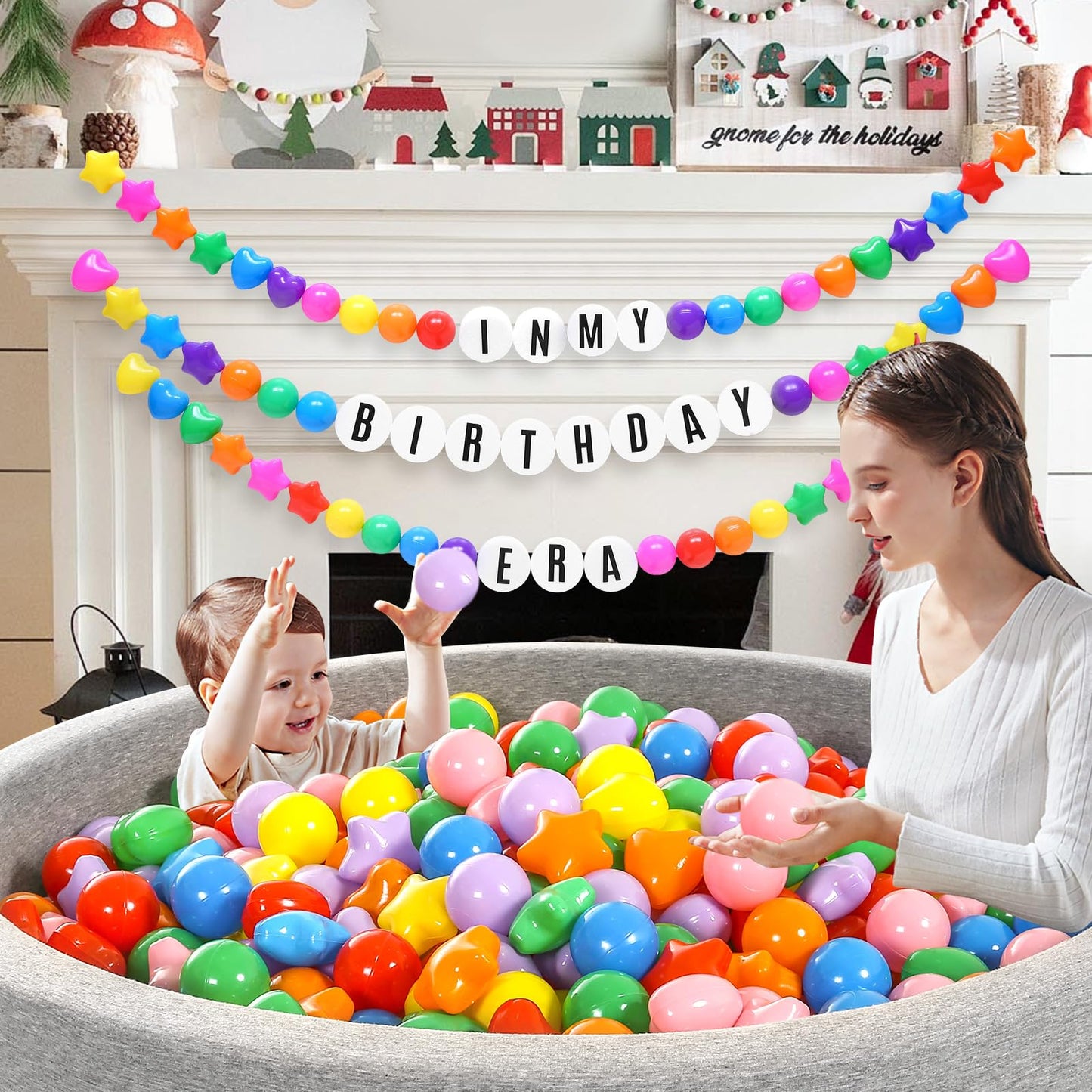 Heopeis 200 Star Ball Pit Balls Hearts — 7 Bright Colors, Phthalate Free & BPA Free, Storage Bag