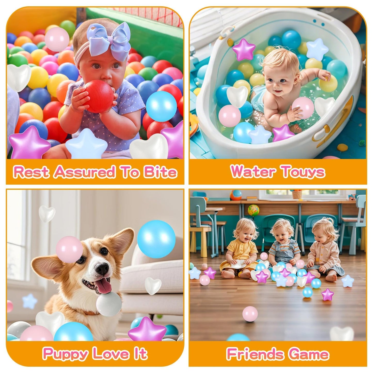 Heopeis Star Ball Pit Balls for Toddlers – 100-Pack, Crush-Proof, Non-Toxic, BPA-Free, Multi-Purpose Play Balls