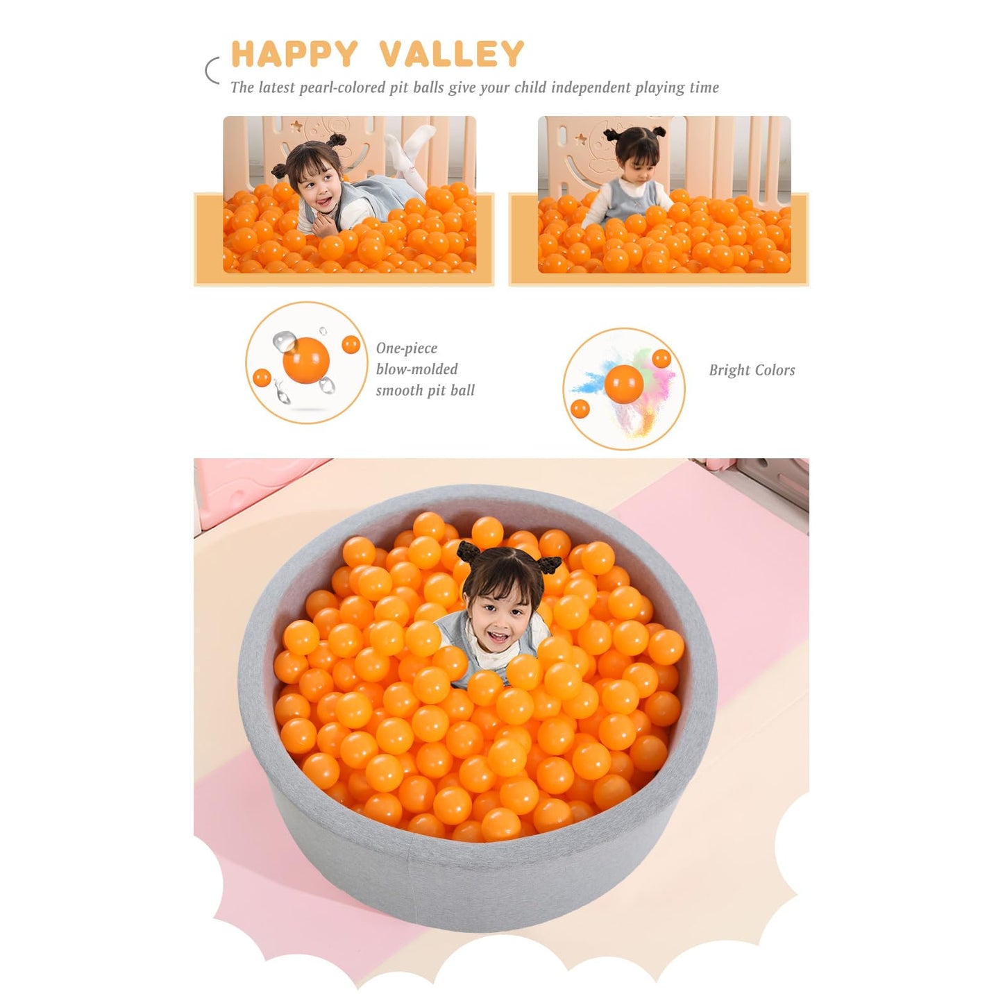 Heopeis Ball Pit Balls – 2.75in Crush-Proof Plastic Balls, BPA & Phthalate Free, Orange, 50 Pcs