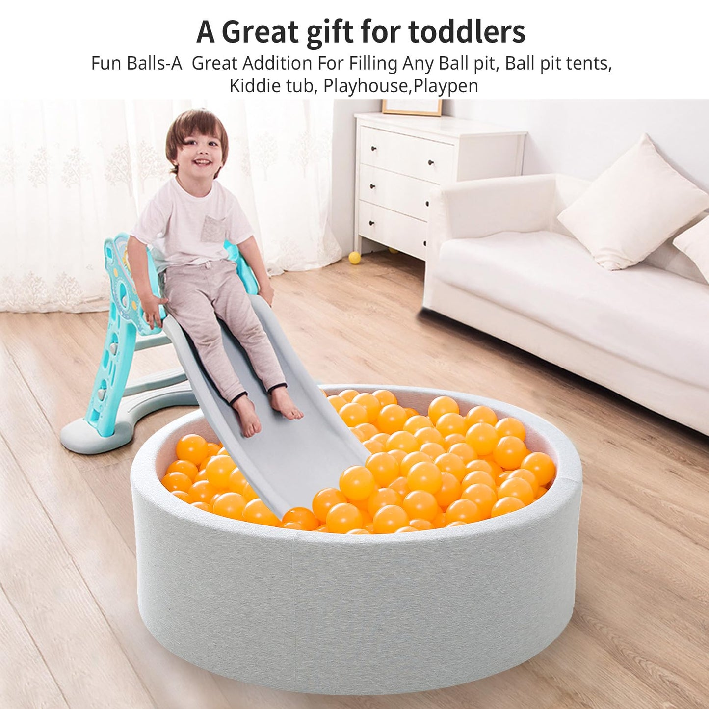 Heopeis Ball Pit Balls – 2.75in Crush-Proof Plastic Balls, BPA & Phthalate Free, Orange, 50 Pcs