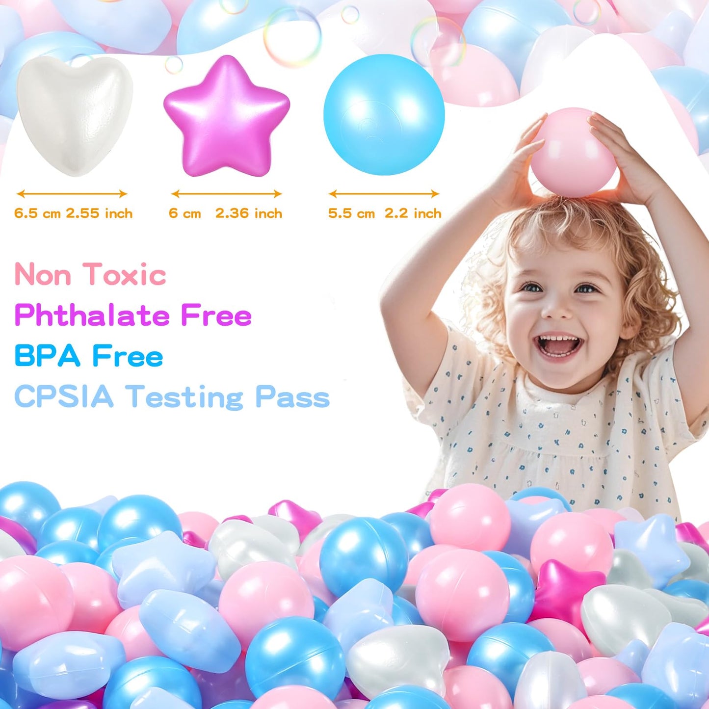 Heopeis Star Ball Pit Balls for Toddlers – 100-Pack, Crush-Proof, Non-Toxic, BPA-Free, Multi-Purpose Play Balls