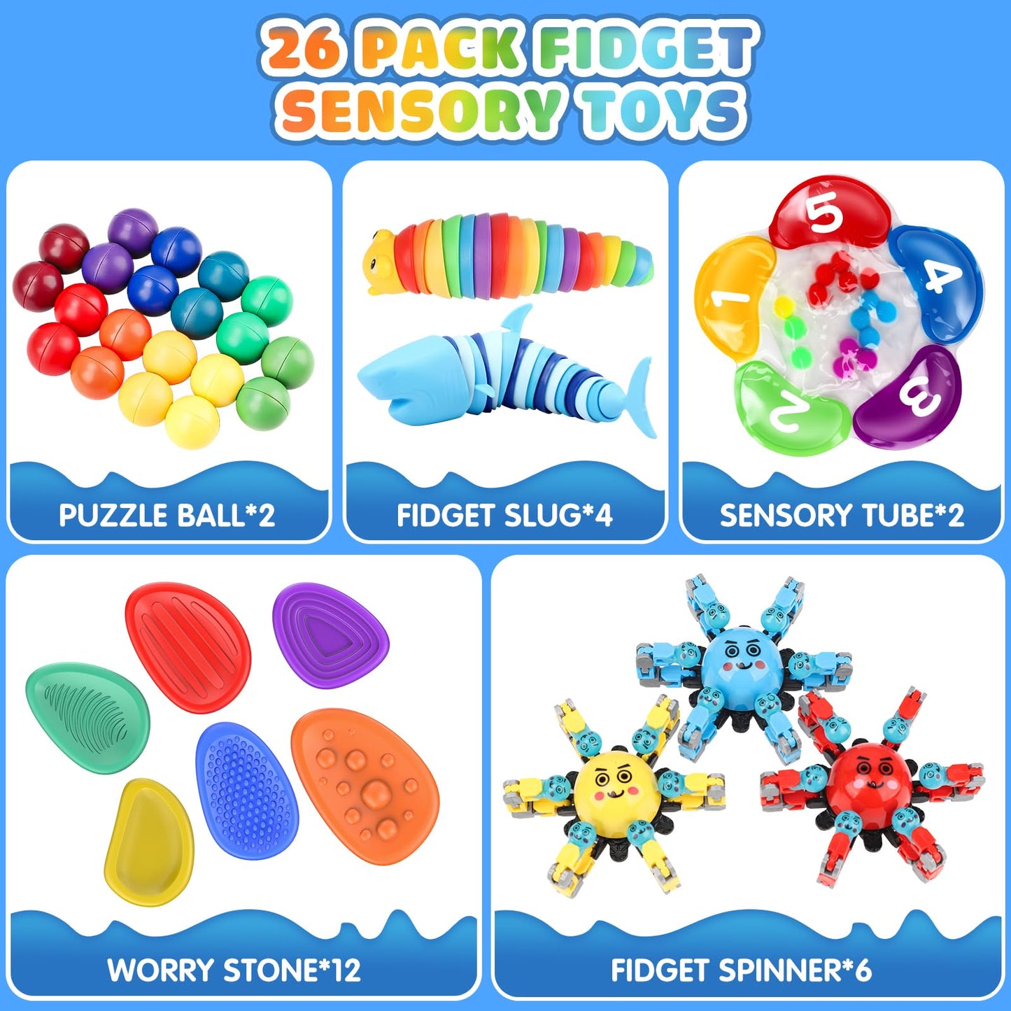 Hepoasky Fidget Sensory Toys – 26 Pack Anxiety Relief Kit for Kids & Adults | Classroom & Travel Toys