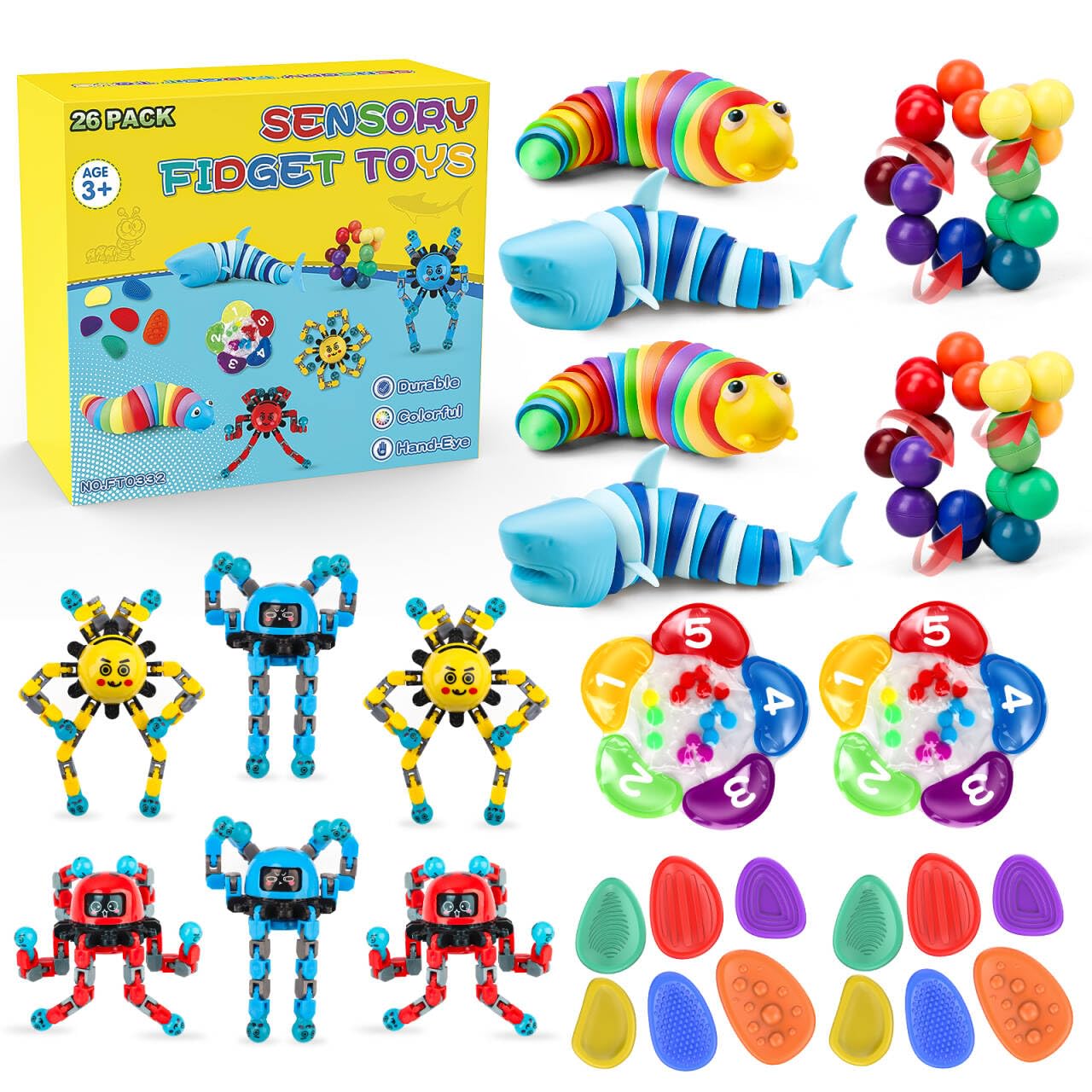 Hepoasky Fidget Sensory Toys – 26 Pack Anxiety Relief Kit for Kids & Adults | Classroom & Travel Toys