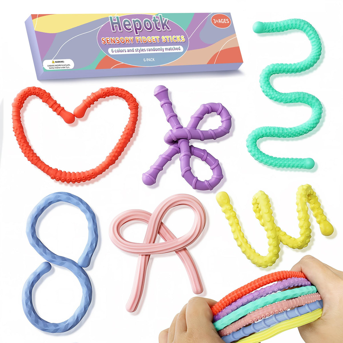 Hepotk Sensory Fidget Sticks – 6-Pack Silicone Tactile Toys for Focus
