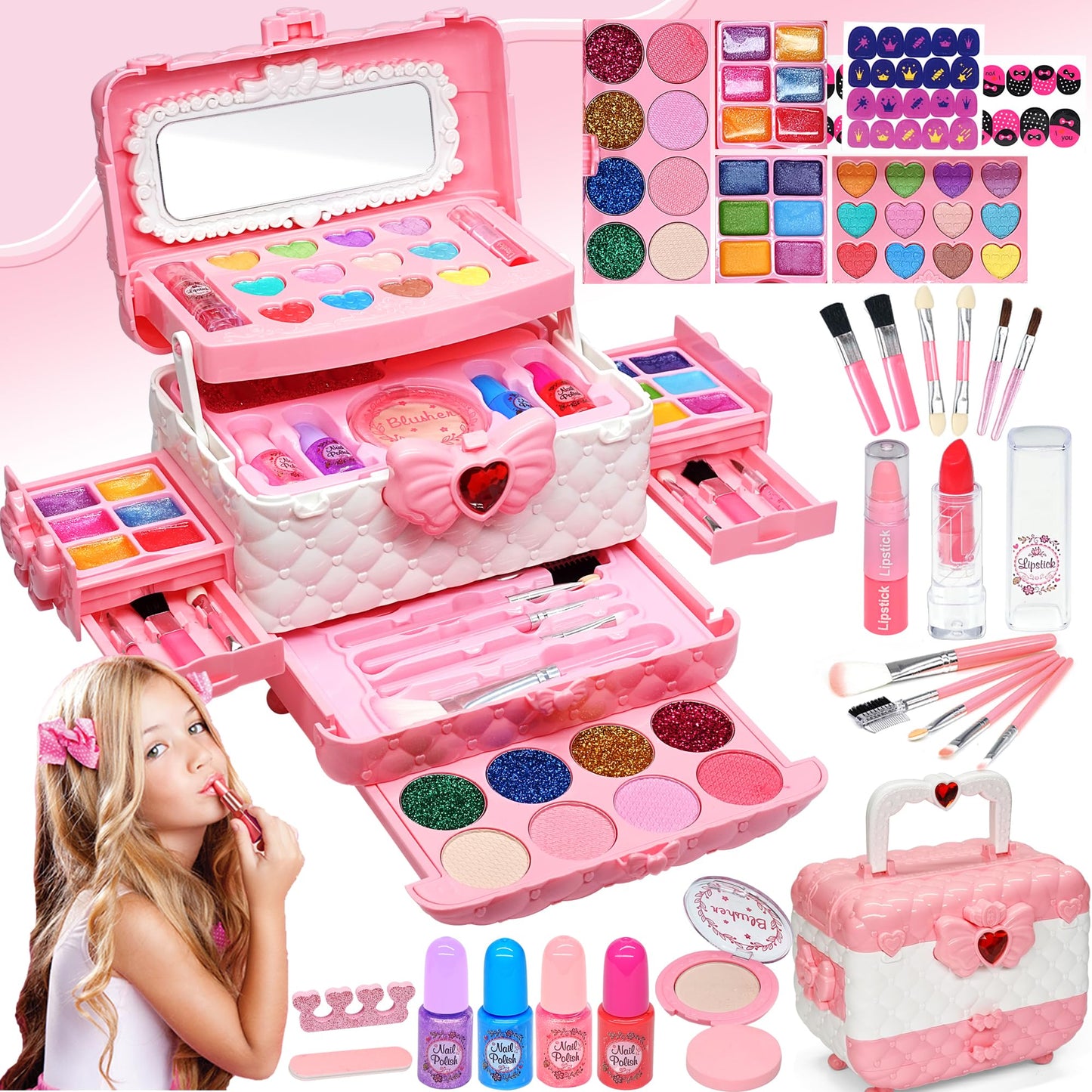HERAPFANN Kids Makeup Sets for Girls – 57-Piece Play Makeup Kit