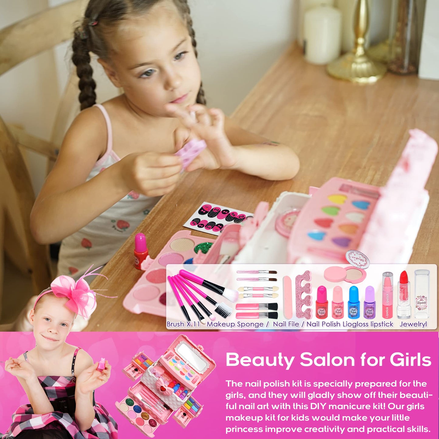 HERAPFANN Kids Makeup Sets for Girls – 57-Piece Play Makeup Kit