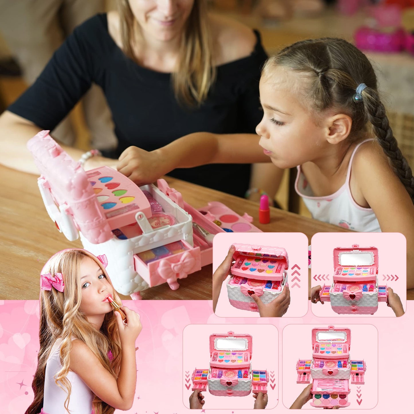 HERAPFANN Kids Makeup Sets for Girls – 57-Piece Play Makeup Kit