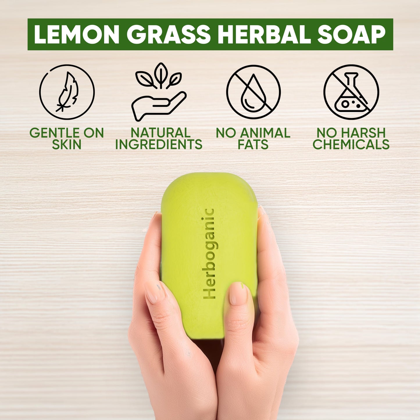 HERBOGANIC Lemongrass Herbal Soap — 6 x 5oz Bars for Refreshed, Nourished Skin
