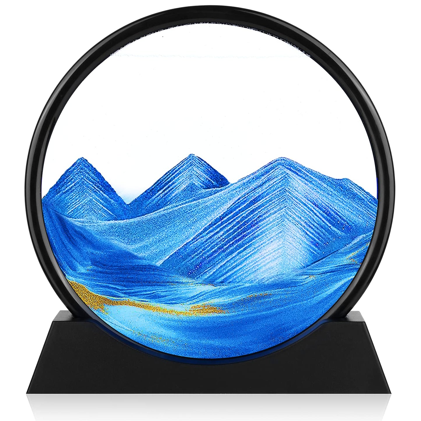 Herecanli Moving Sand Art Picture – 3D Quicksand Blue Round Glass 7in | Calming Desk Decor