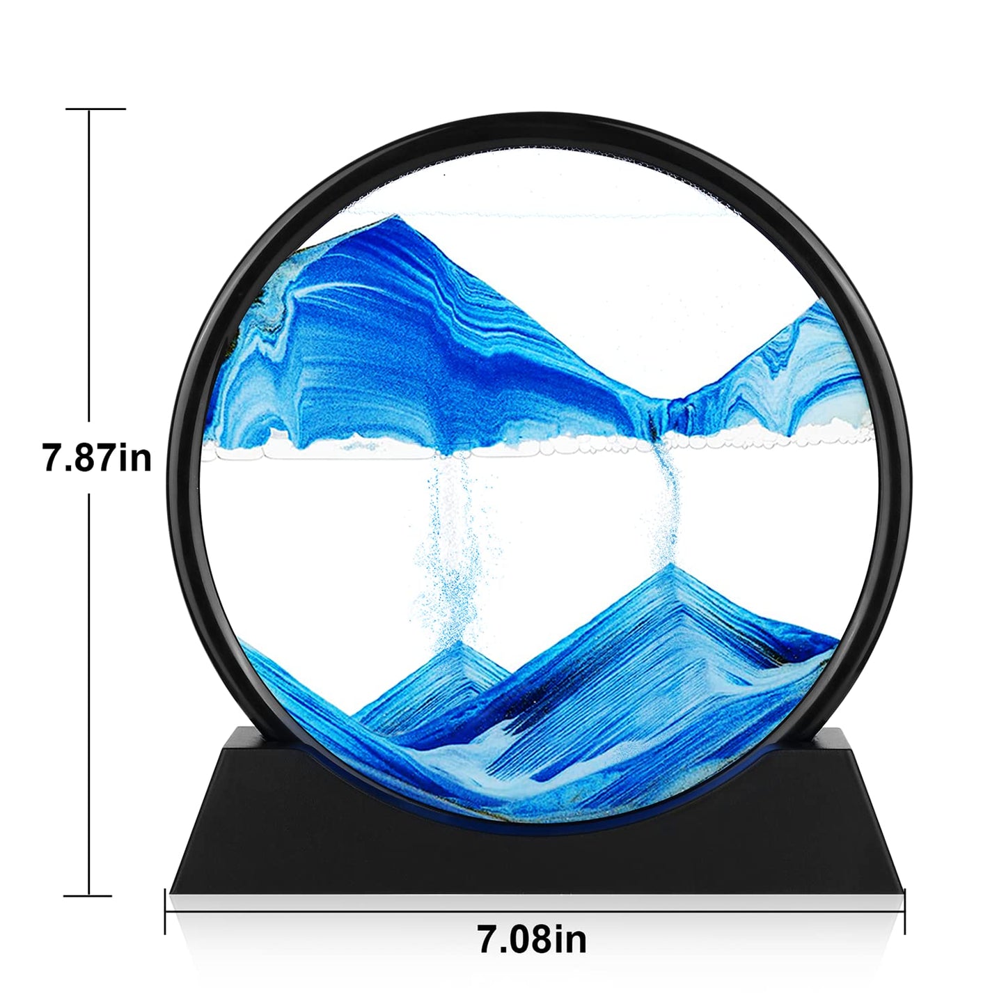 Herecanli Moving Sand Art Picture – 3D Quicksand Blue Round Glass 7in | Calming Desk Decor