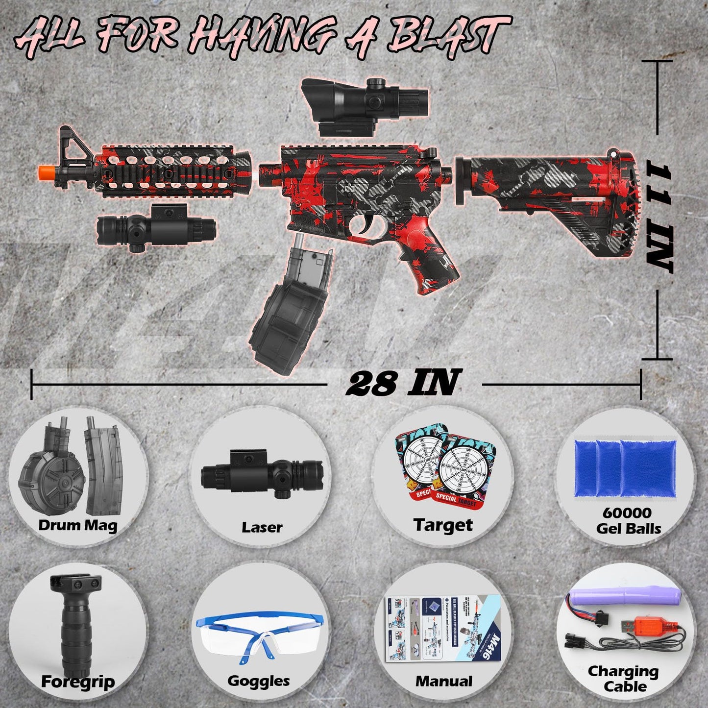 Herisona Large Electric Gel Splat Blaster – Auto & Manual, 60,000 Gels