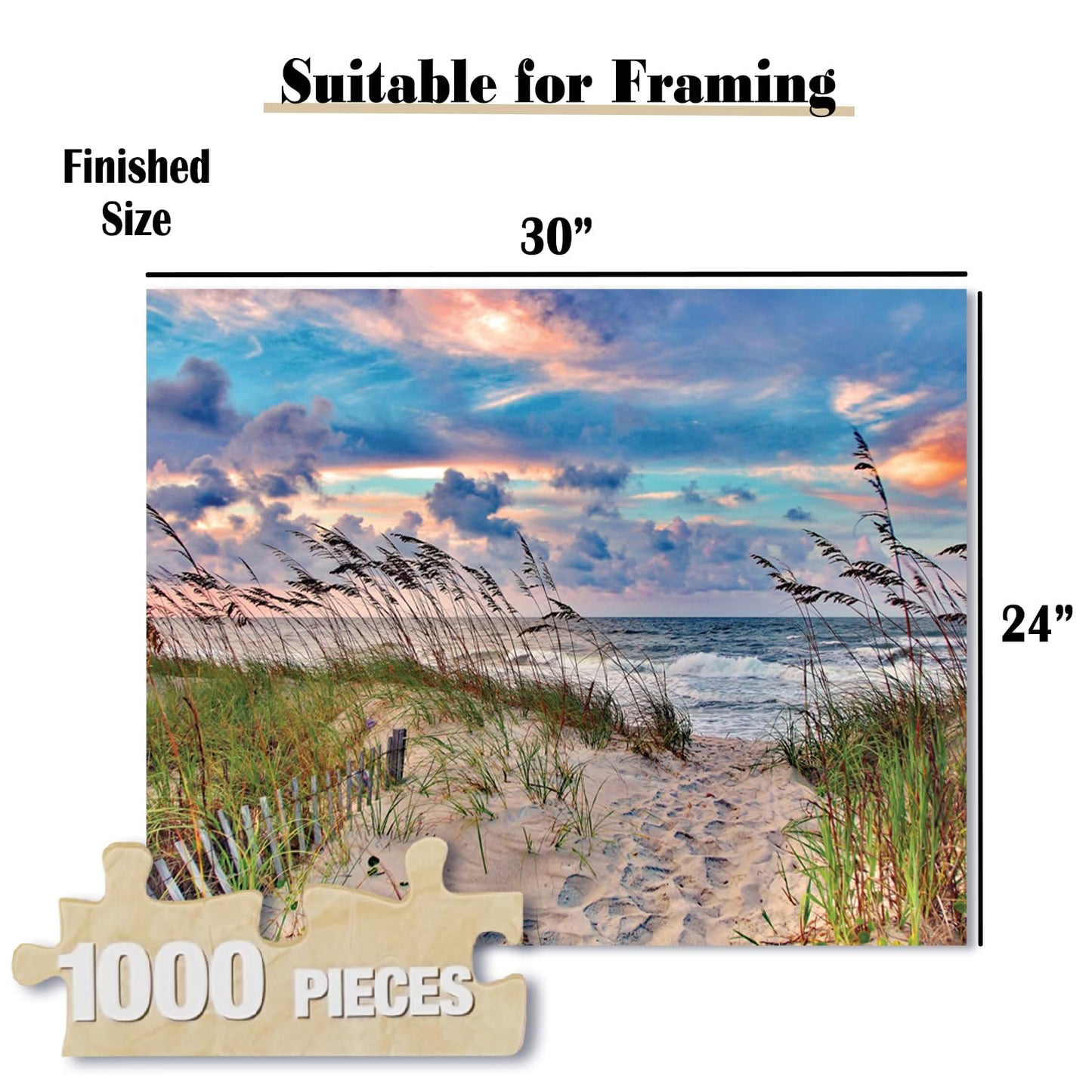 Heritage Puzzle Inc. - High Tide Beach Ocean 1000-Piece Jigsaw for Adults | 30 x 24 Finished, Made in USA