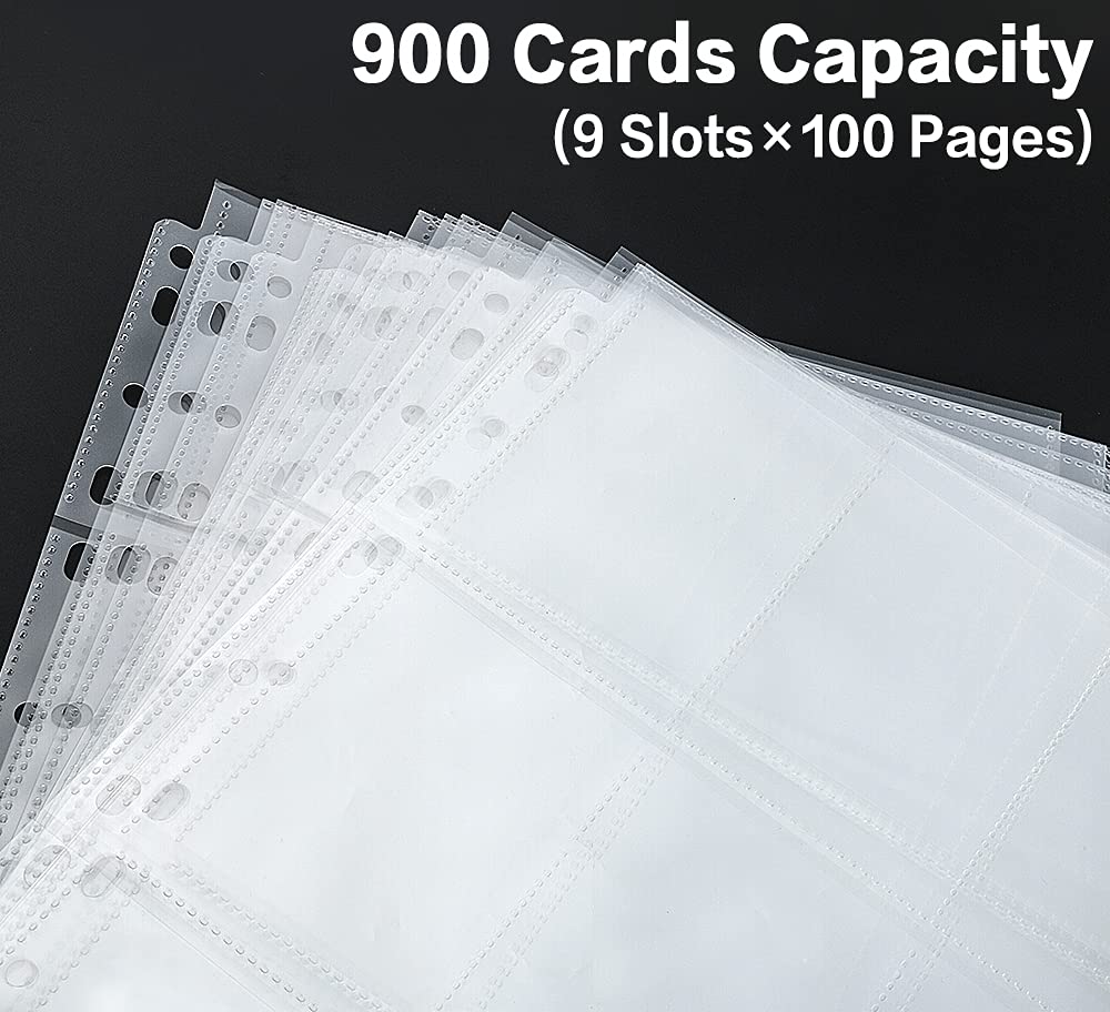 HERKKA Trading Card Sleeve Pages – 100 Pack, 9-Pocket, 11-Hole for 3-Ring Binders