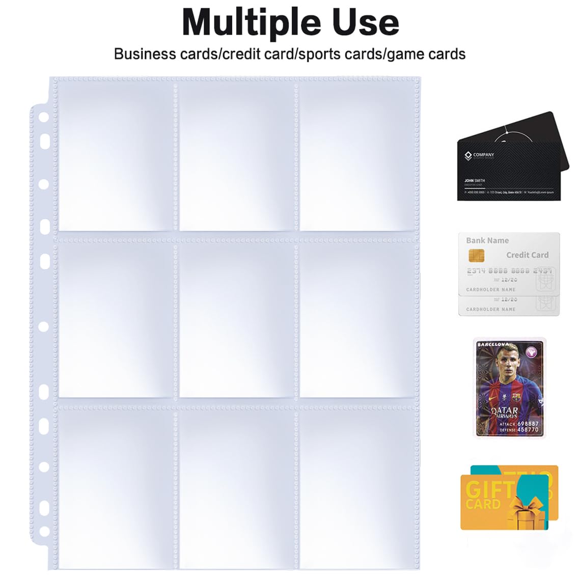 HERKKA Trading Card Sleeve Pages – 100 Pack, 9-Pocket, 11-Hole for 3-Ring Binders