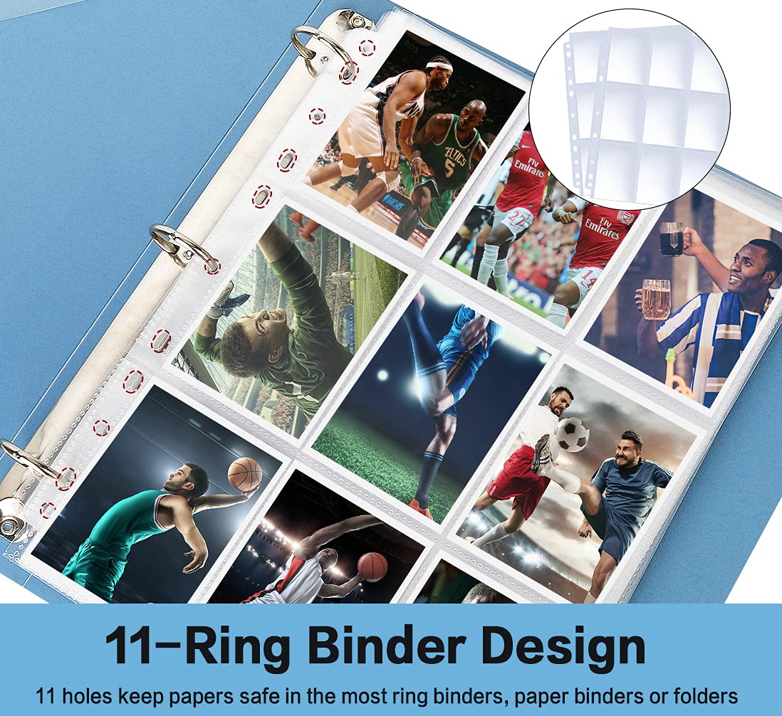 HERKKA Trading Card Sleeve Pages – 100 Pack, 9-Pocket, 11-Hole for 3-Ring Binders