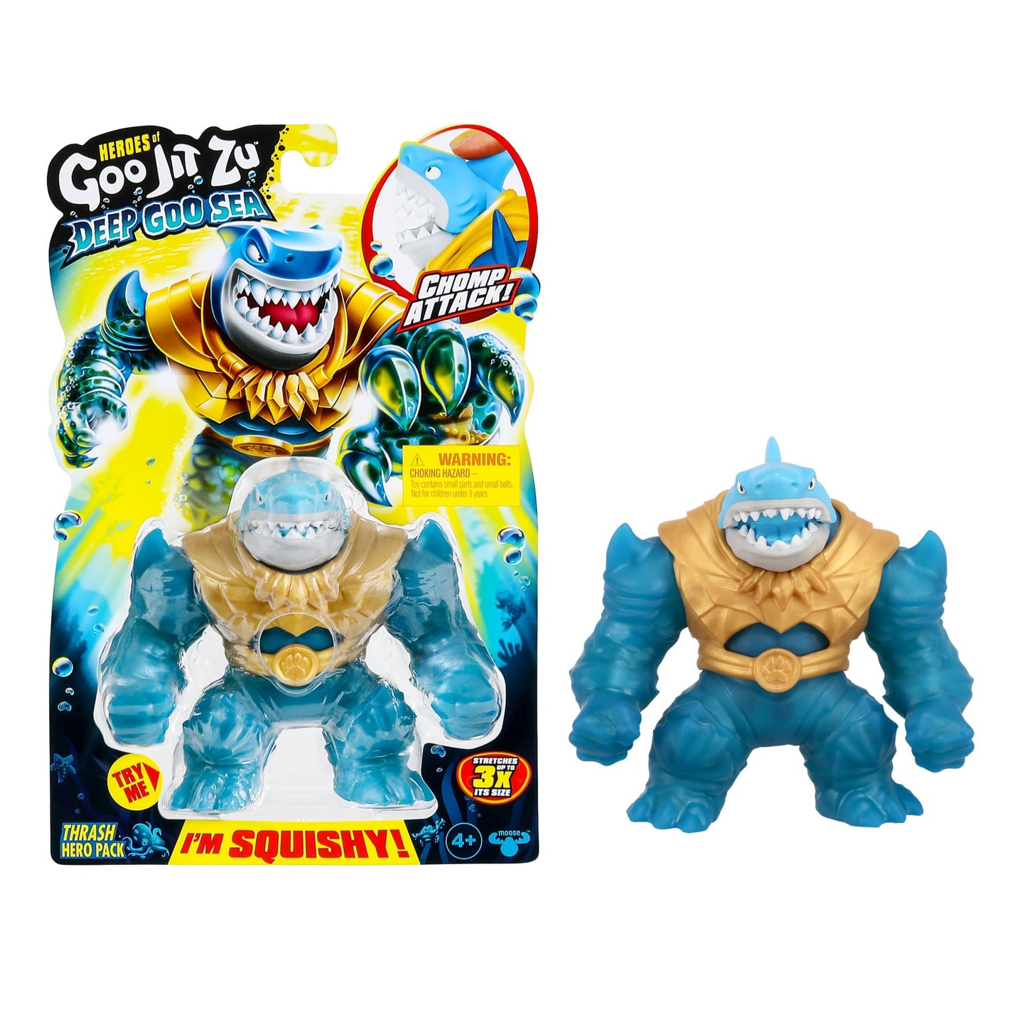 Heroes of Goo Jit Zu Deep Goo Sea Thrash Hero Pack | Ultra Squishy Goo Filled Toy with Chomp Attack