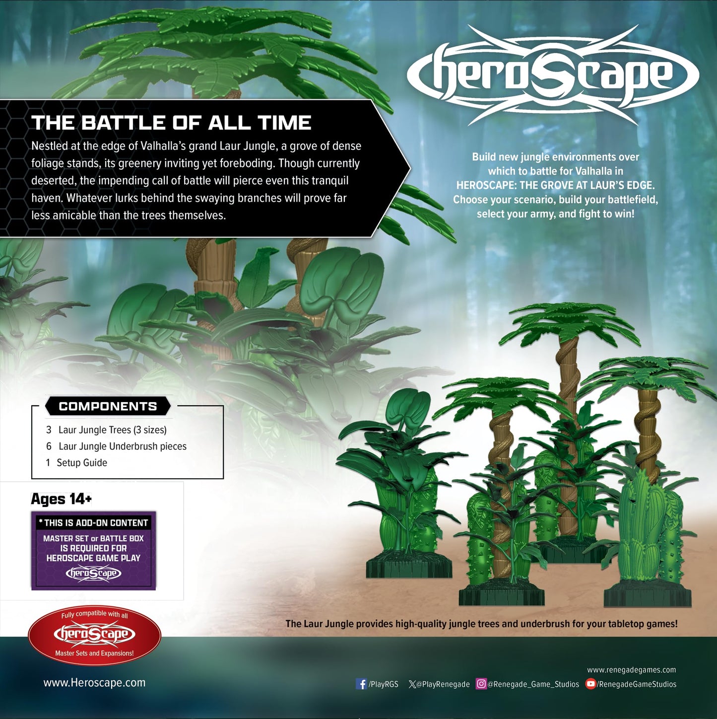 Heroscape Grove at Laur's Edge Terrain Pack – 3 Laur Jungle Trees & 6 Underbrush | Renegade Game Studios