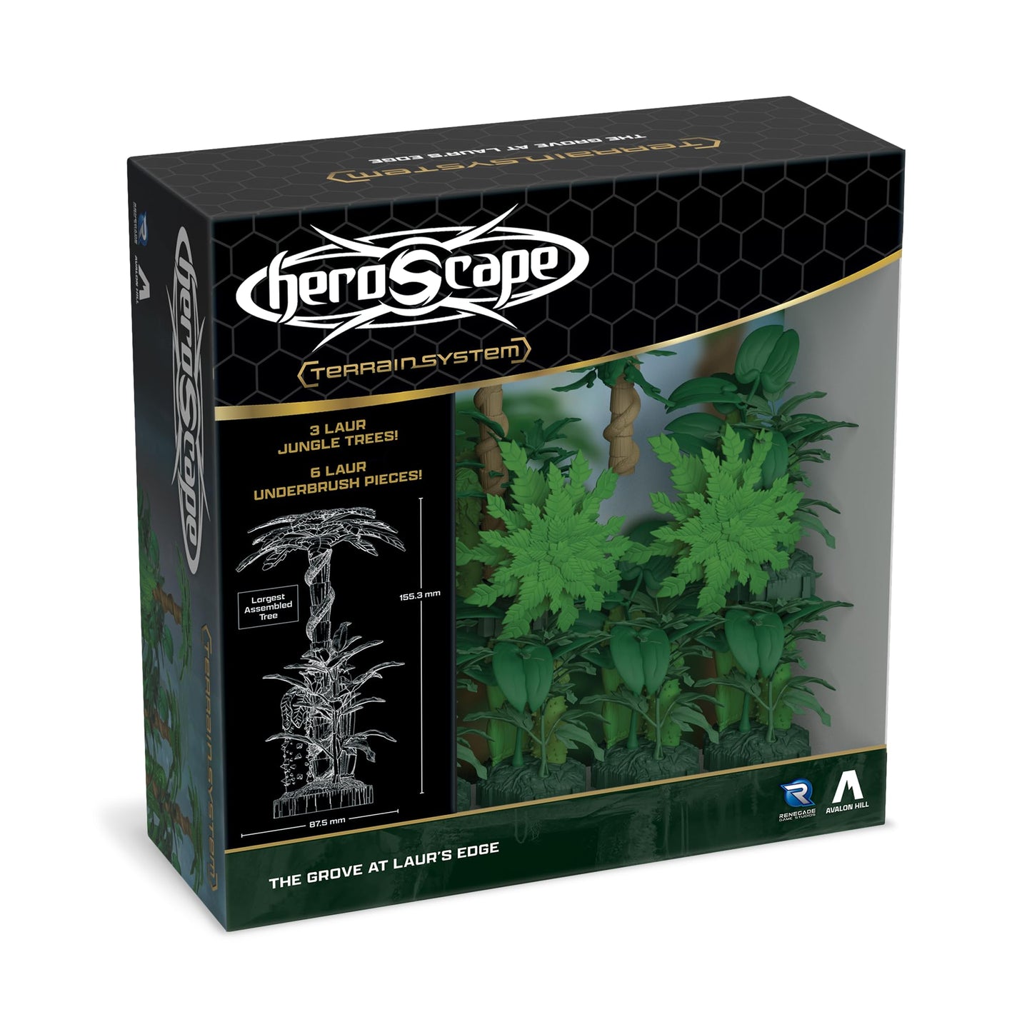 Heroscape Grove at Laur's Edge Terrain Pack – 3 Laur Jungle Trees & 6 Underbrush | Renegade Game Studios