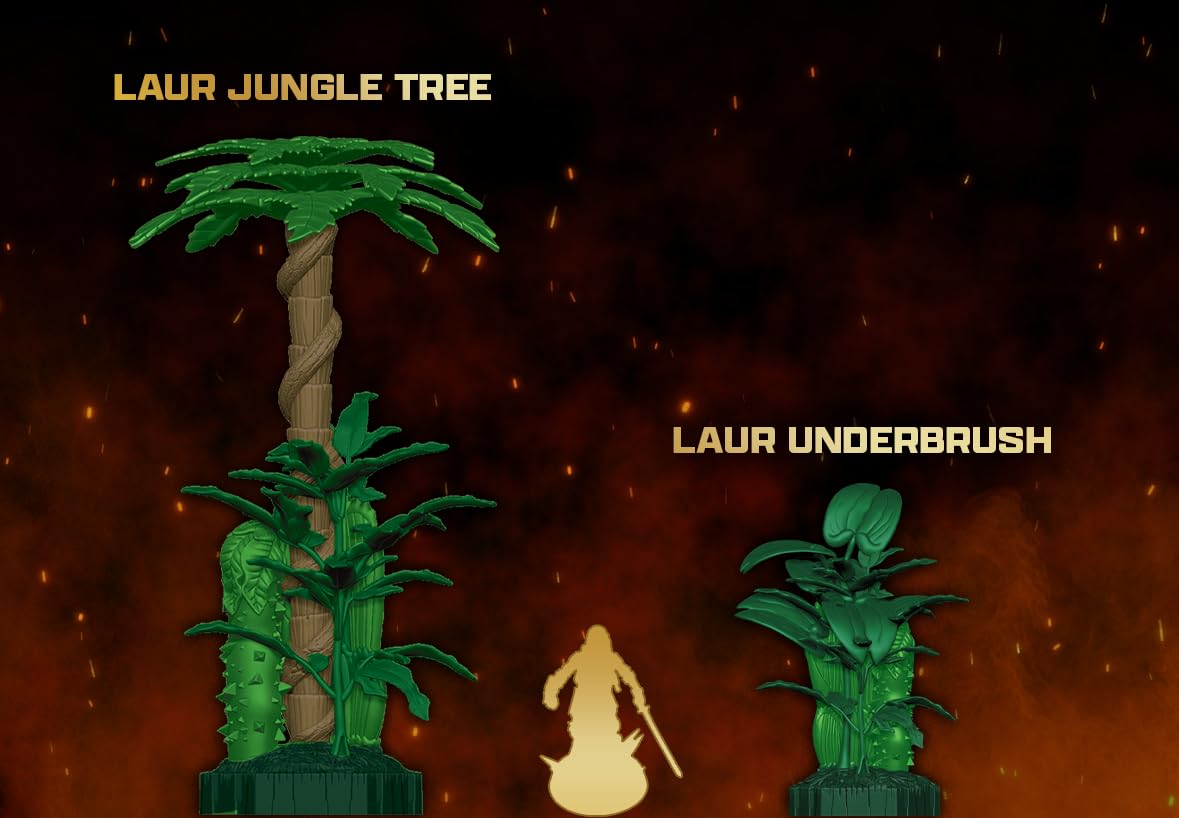 Heroscape Grove at Laur's Edge Terrain Pack – 3 Laur Jungle Trees & 6 Underbrush | Renegade Game Studios