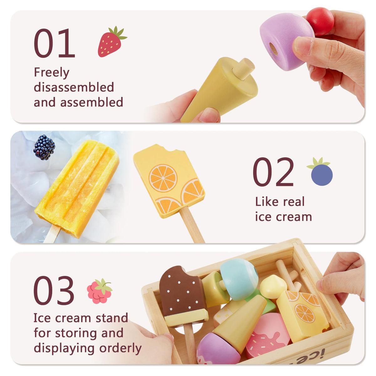 HERSITY Wooden Ice Cream Stand for Kids | Pretend Play Toy