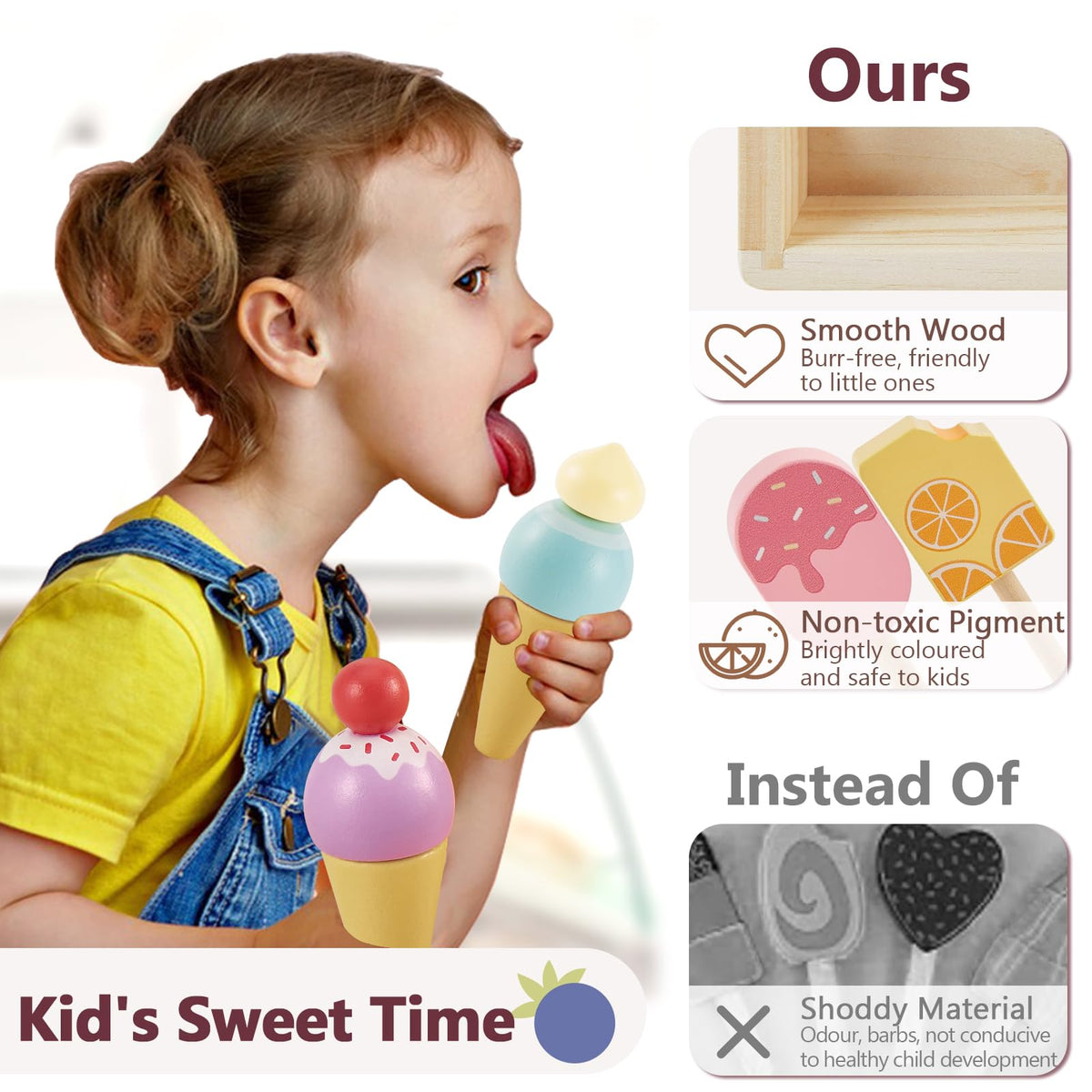 HERSITY Wooden Ice Cream Stand for Kids | Pretend Play Toy