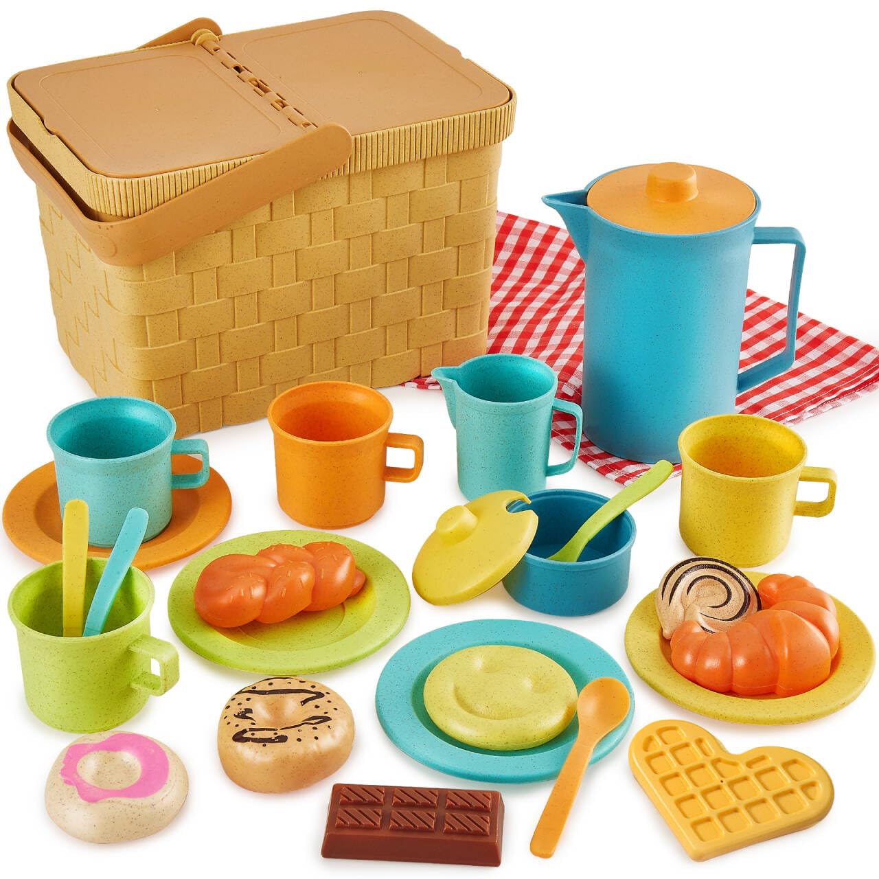 HERSITY Picnic Basket Tea Set for Toddlers – Pretend Play Kitchen Accessories (3-5 Years)