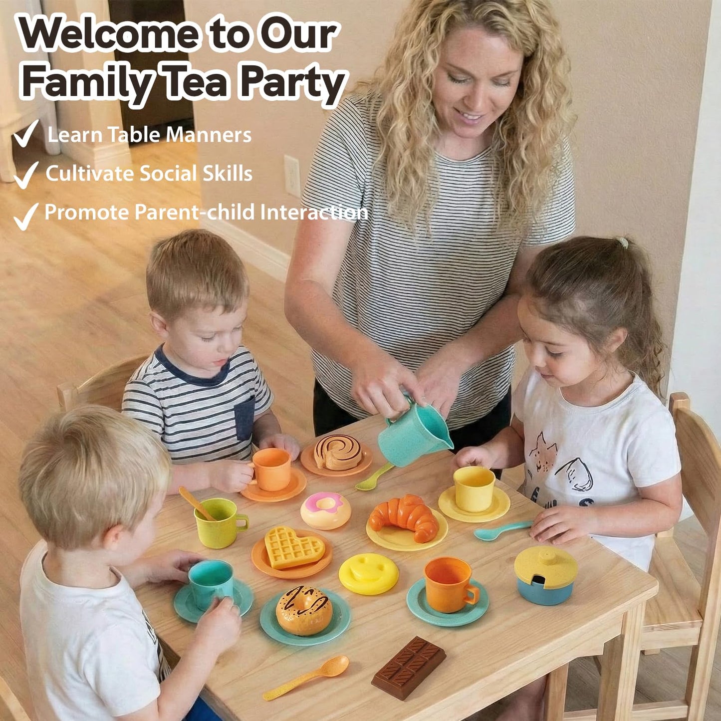 HERSITY Picnic Basket Tea Set for Toddlers – Pretend Play Kitchen Accessories (3-5 Years)
