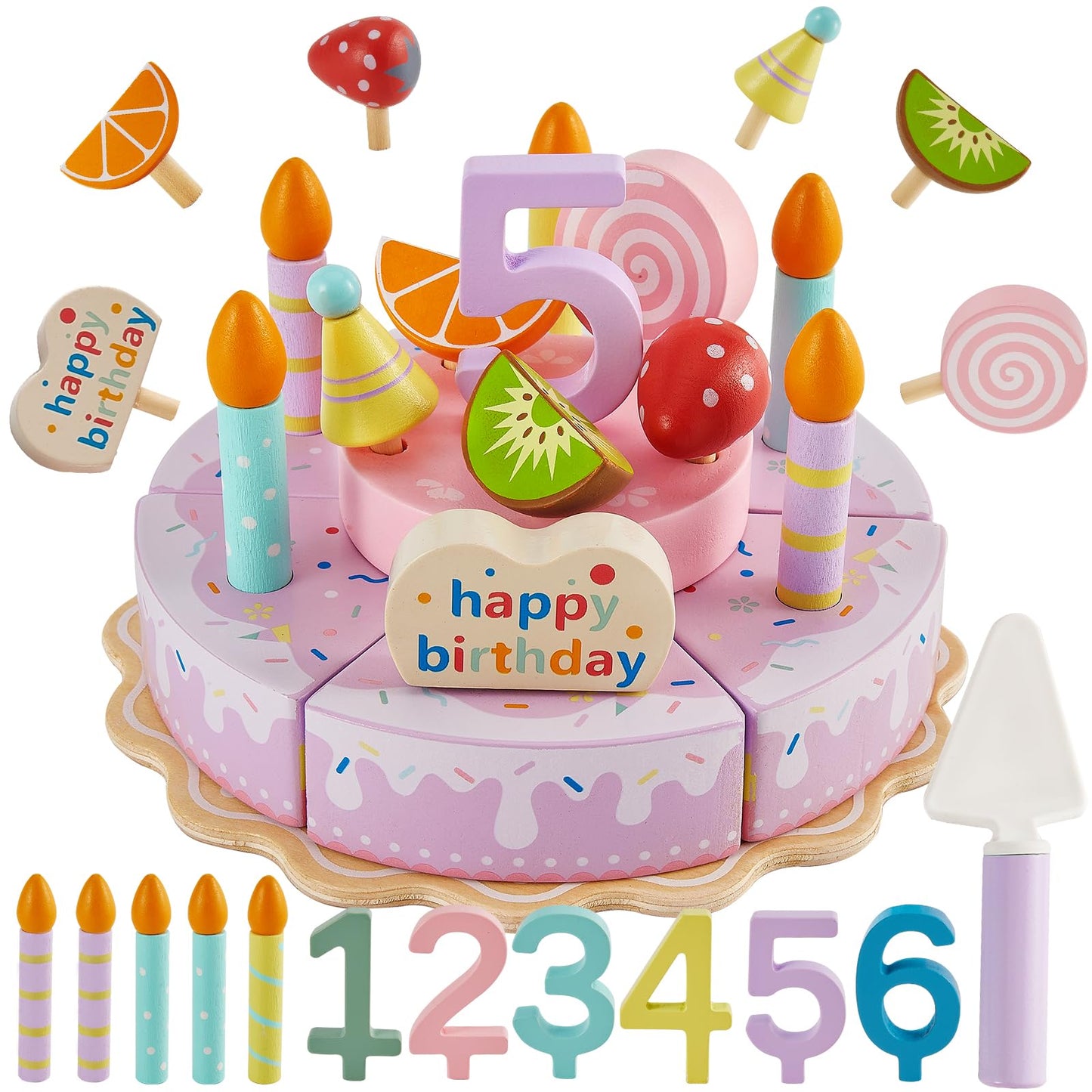 HERSITY Wooden Birthday Cake Toy Play Set – Pretend Baking & Party for Toddlers 3–5